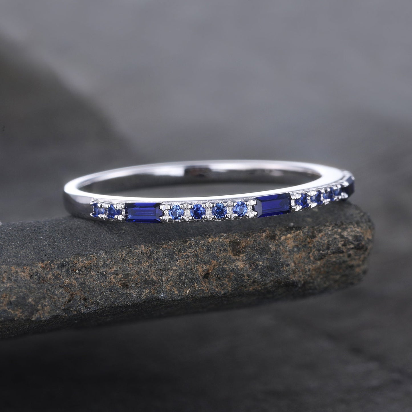 Half Eternity Sapphire Wedding Ring Blue Sapphire Wedding Band Silver Sapphire Ring September Birthstone Gemstone Band Gift for Her
