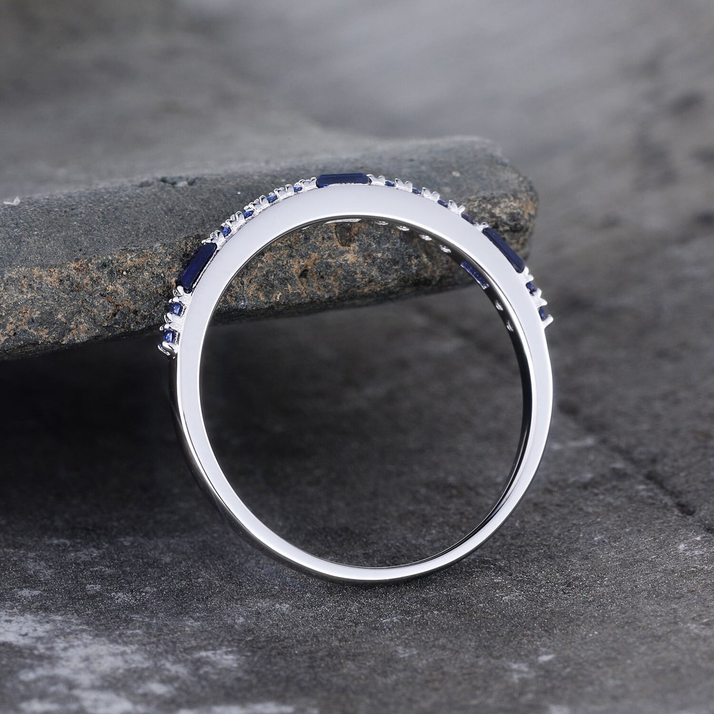 Half Eternity Sapphire Wedding Ring Blue Sapphire Wedding Band Silver Sapphire Ring September Birthstone Gemstone Band Gift for Her