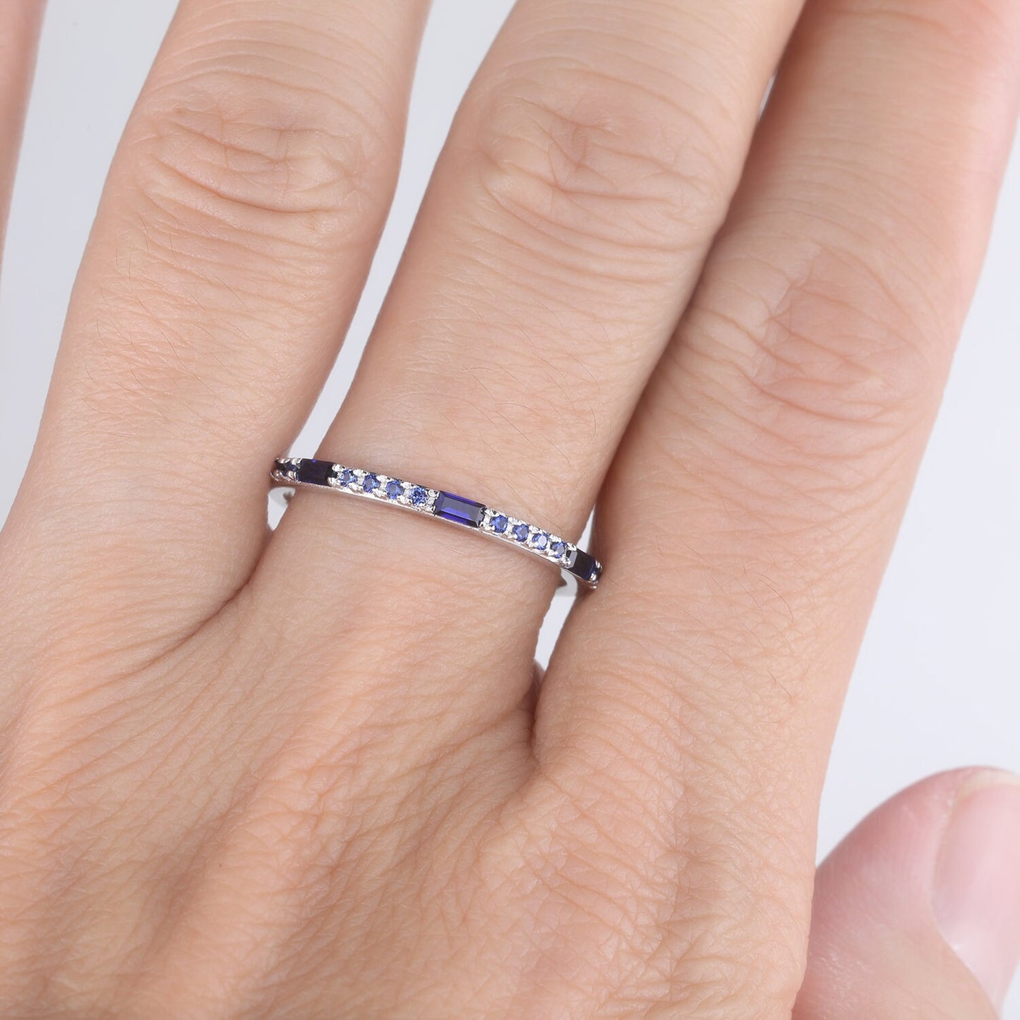 Half Eternity Sapphire Wedding Ring Blue Sapphire Wedding Band Silver Sapphire Ring September Birthstone Gemstone Band Gift for Her
