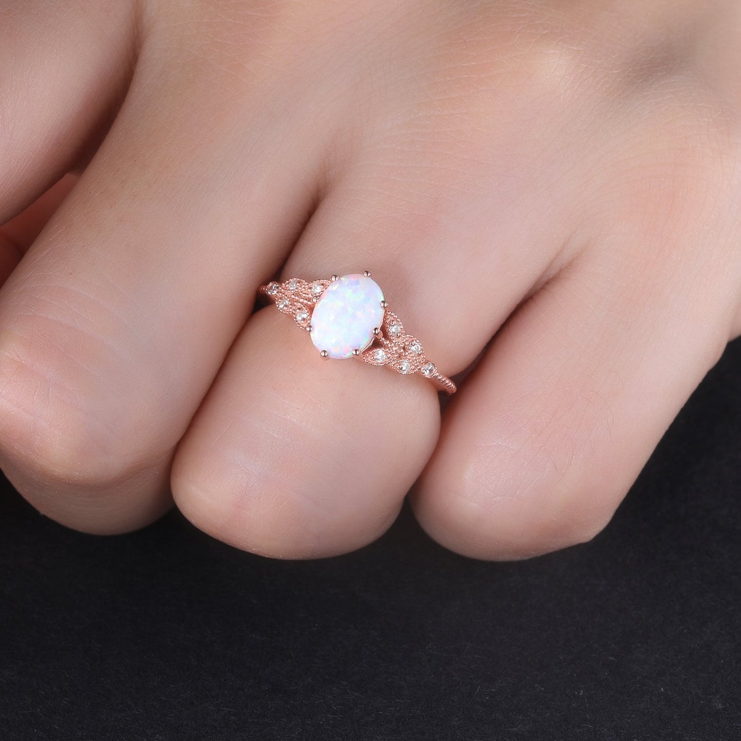 Oval Opal Ring, Vintage Opal Engagement Ring, White Opal Silver Jewelry, Gold Opal Ring, Women's Opal Ring, October Birthstone