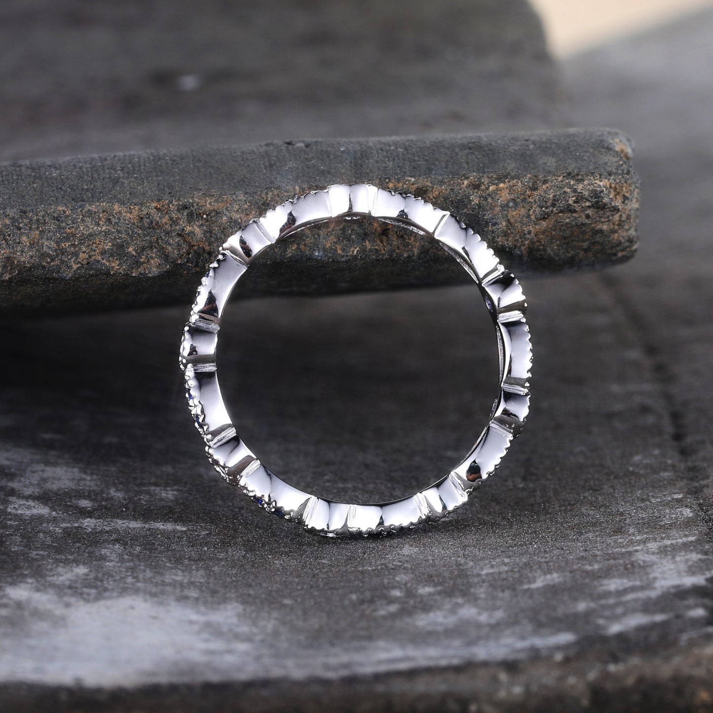 Sapphire Ring, Full Eternity Sapphire Wedding Band, September Birthstone Ring, Art deco Matching Band, Anniversary Gift, Sterling Sliver