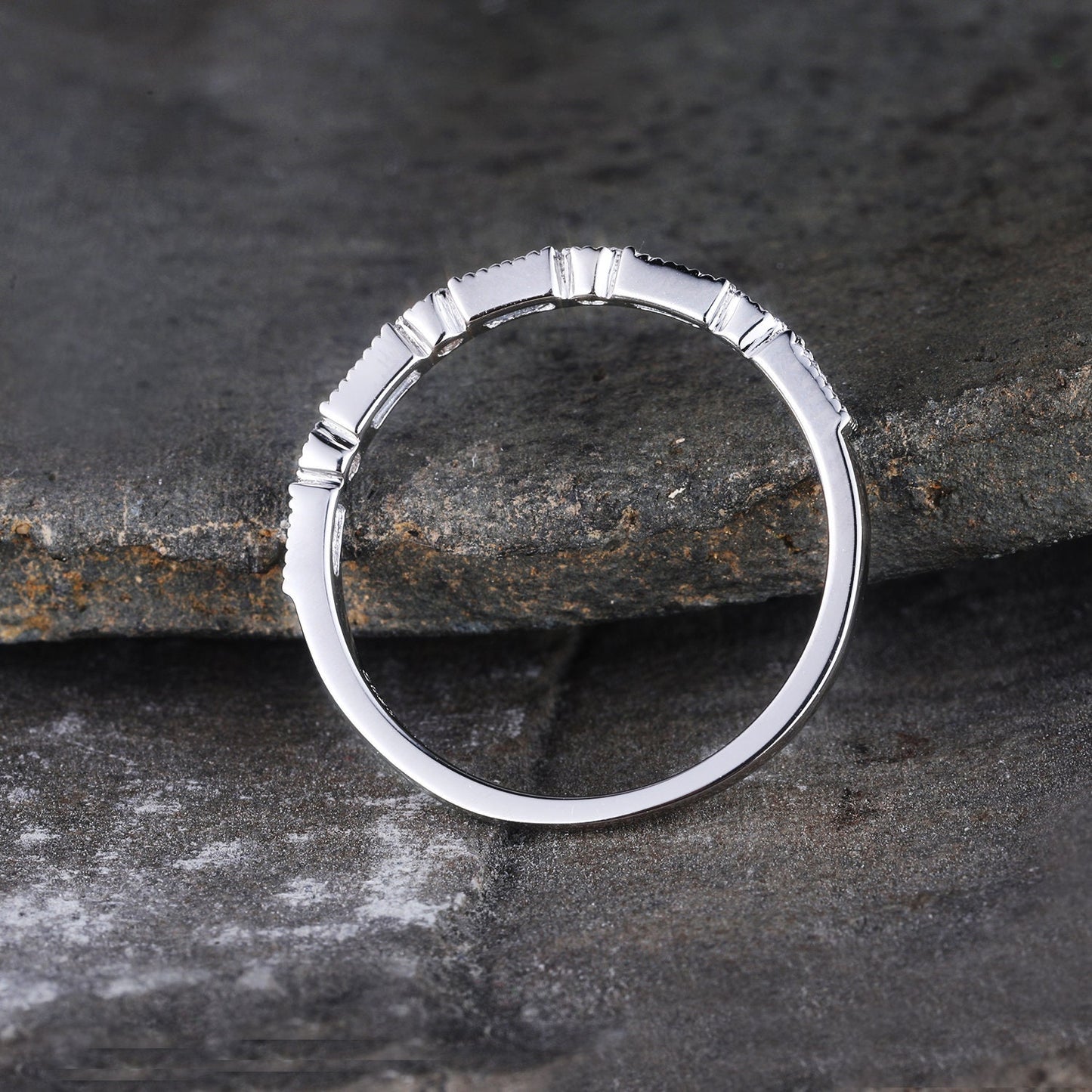 Aquamarine Ring, Half Eternity Baguette Aquamarine Wedding Band, March Birthstone Ring, Art deco Wedding Ring, Anniversary Gift, Silver