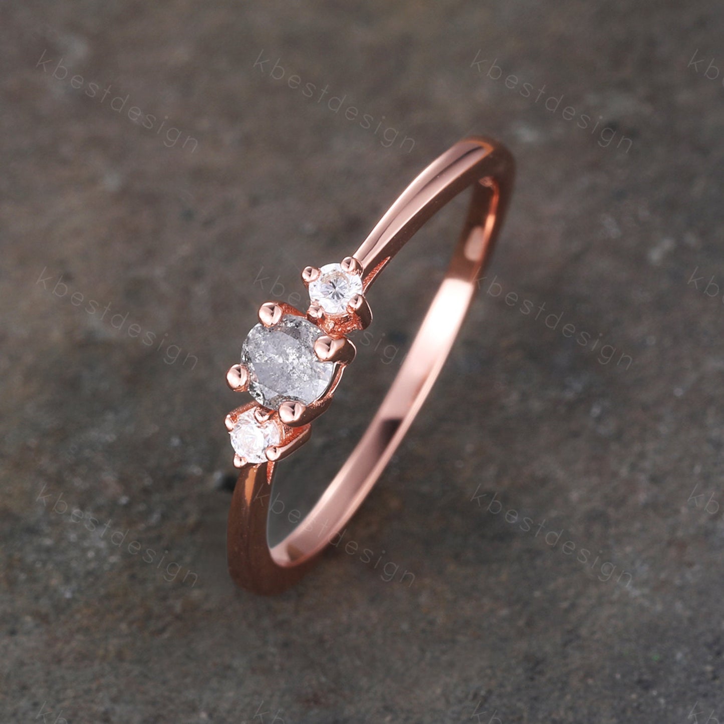 Salt and Pepper Diamond Engagement Ring Three Stone Ring Rose Gold Engagement Ring Dainty Ring Wedding Promise Anniversary Gift Solitaire
