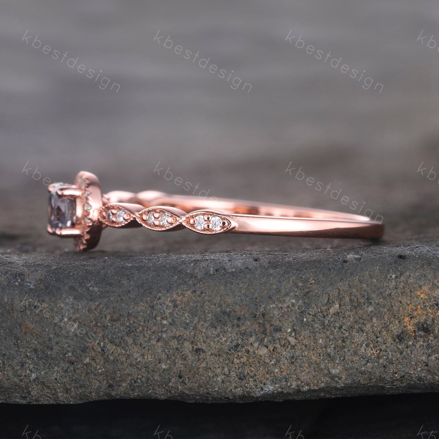 Vintage Salt and Pepper Diamond Engagement Ring Rose Gold Ring Dainty Halo Wedding Ring Art deco Wedding Ring Bridal Anniversary Ring