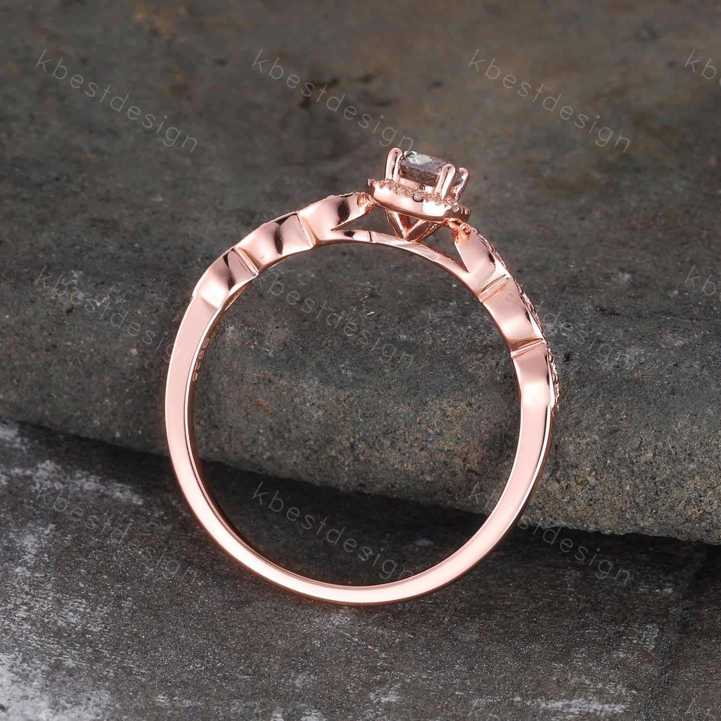 Vintage Salt and Pepper Diamond Engagement Ring Rose Gold Ring Dainty Halo Wedding Ring Art deco Wedding Ring Bridal Anniversary Ring