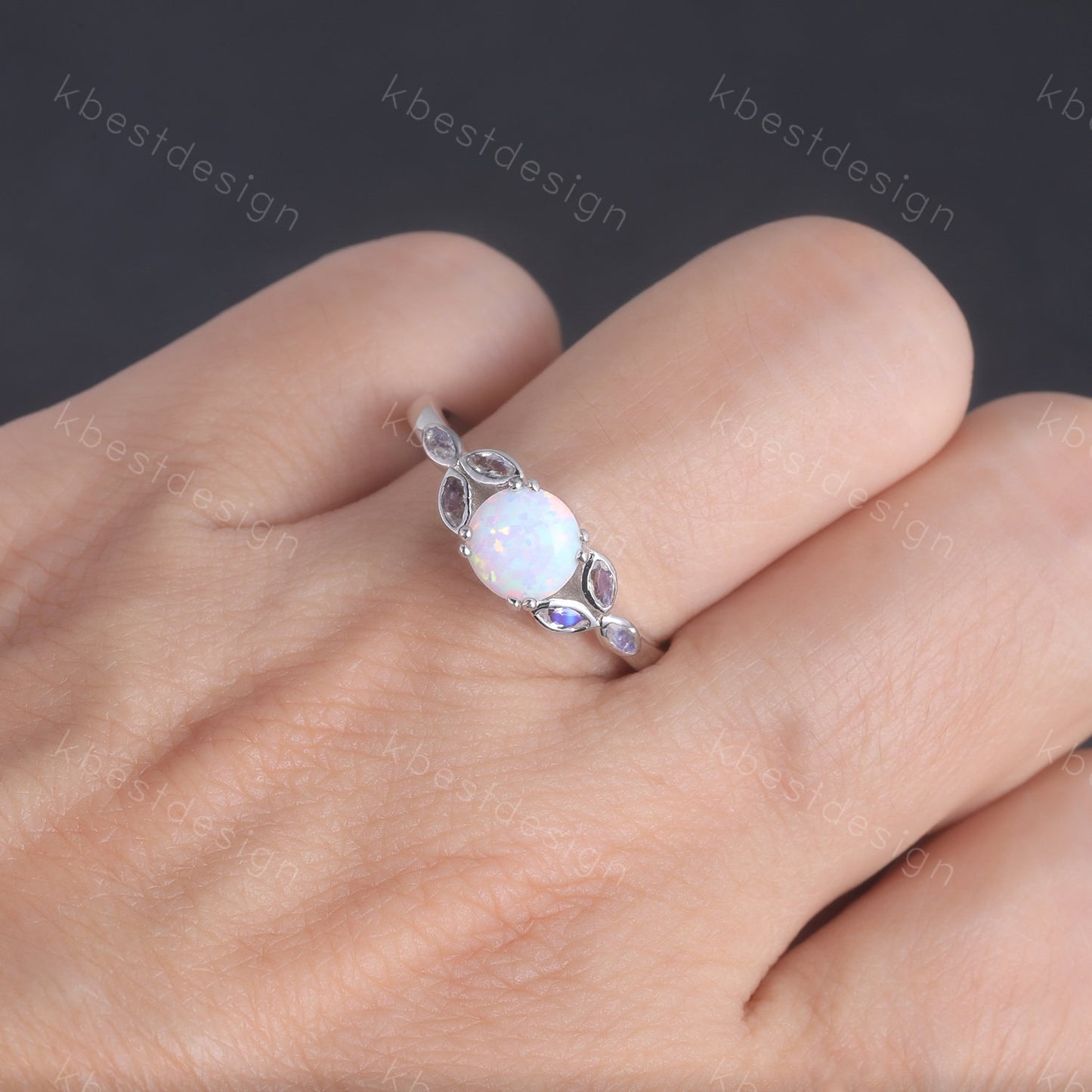 Vintage Opal Engagement Ring Marquise cut Moonstone Stone Ring White Gold Opal Ring Opal Rings for Women Promise Anniversary Ring