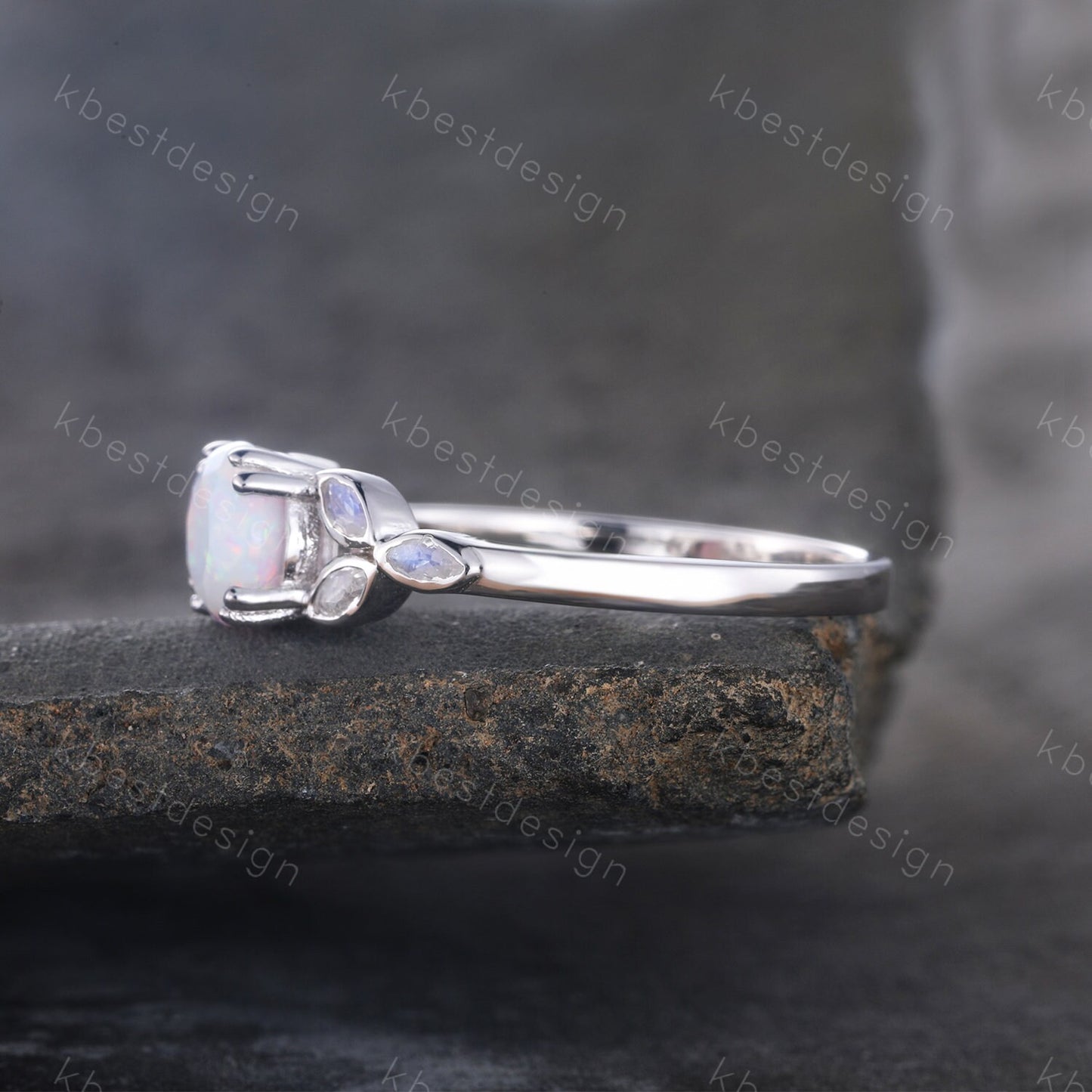 Vintage Opal Engagement Ring Marquise cut Moonstone Stone Ring White Gold Opal Ring Opal Rings for Women Promise Anniversary Ring
