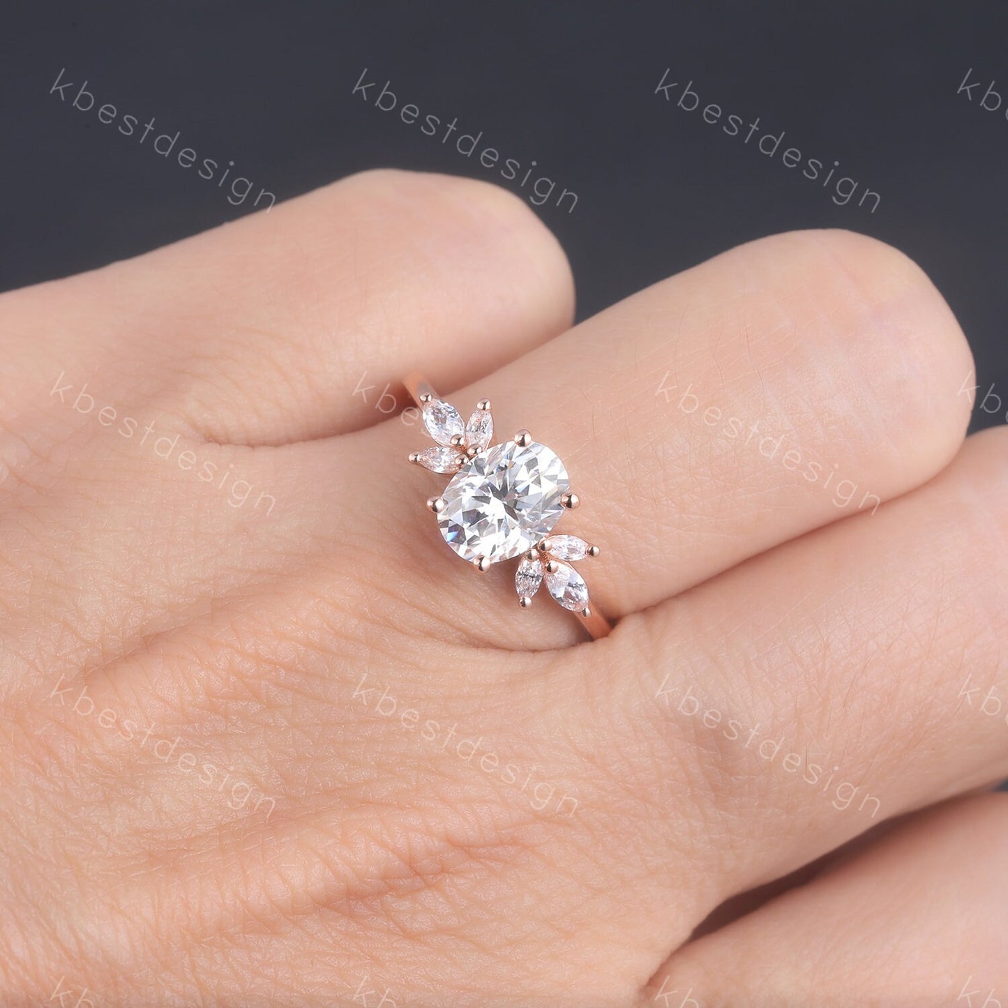 Oval Engagement Ring, Rose Gold Engagement Ring, Unique Marquise Cluster Ring, Oval Cut Ring, Promise ring, Rose Gold Wedding Ring