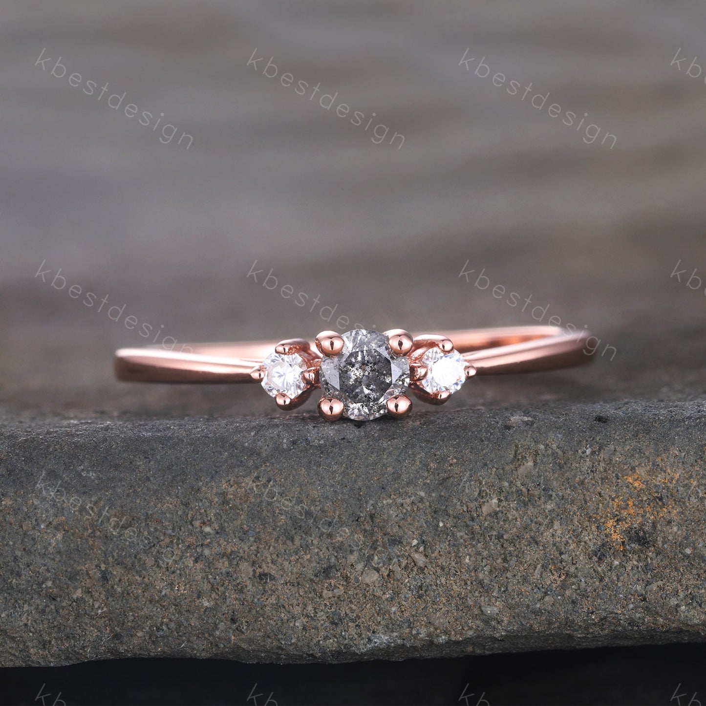 Salt and Pepper Diamond Engagement Ring Three Stone Ring Rose Gold Engagement Ring Dainty Ring Wedding Promise Anniversary Gift Solitaire