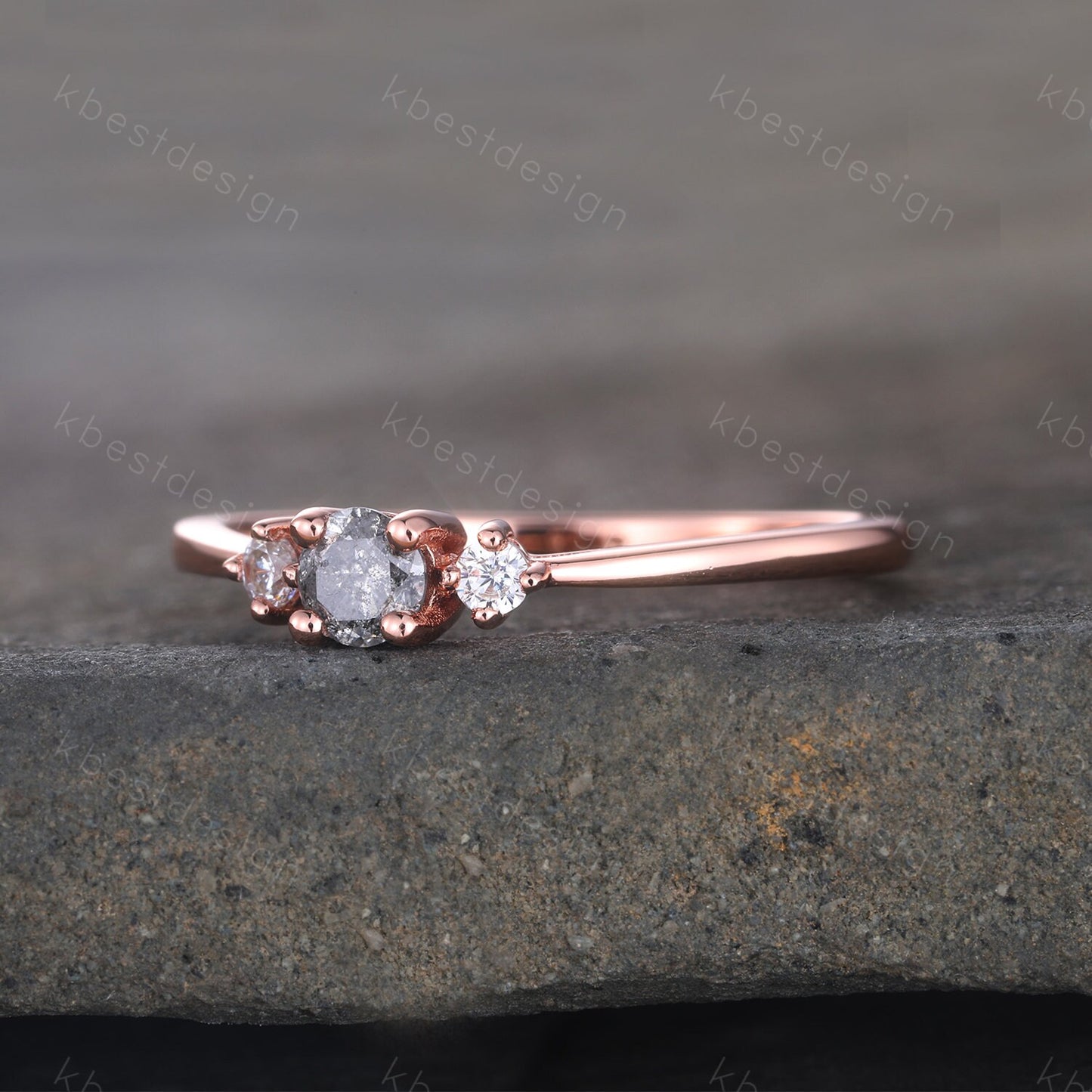 Salt and Pepper Diamond Engagement Ring Three Stone Ring Rose Gold Engagement Ring Dainty Ring Wedding Promise Anniversary Gift Solitaire