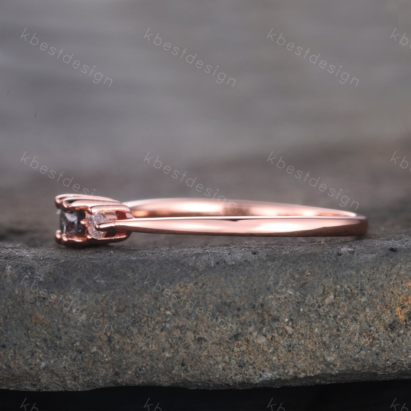 Salt and Pepper Diamond Engagement Ring Three Stone Ring Rose Gold Engagement Ring Dainty Ring Wedding Promise Anniversary Gift Solitaire