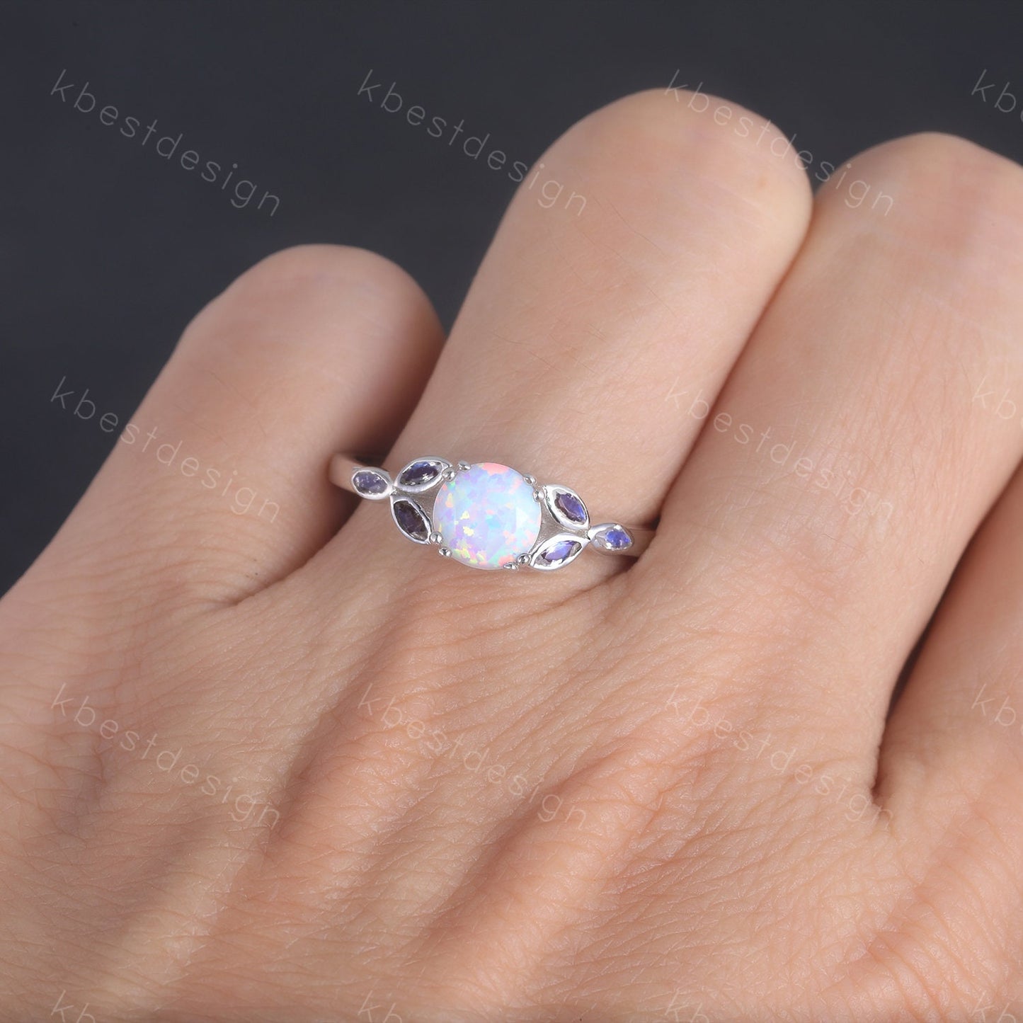 Vintage Opal Engagement Ring Marquise cut Moonstone Stone Ring White Gold Opal Ring Opal Rings for Women Promise Anniversary Ring