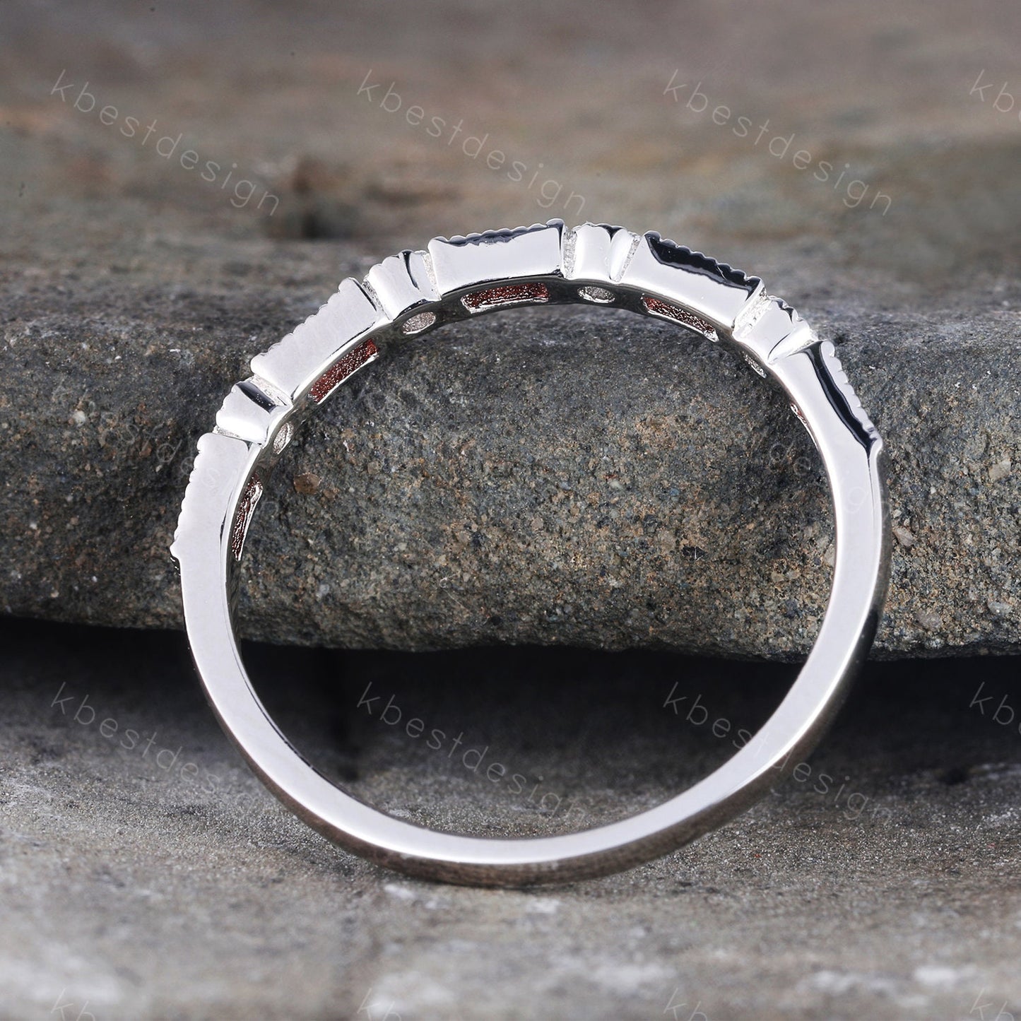 Garnet Ring, Baguette Garnet Wedding Band, Art Deco Half Eternity Band, January Birthstone Ring, Gemstone Band, Anniversary Gift, Sliver