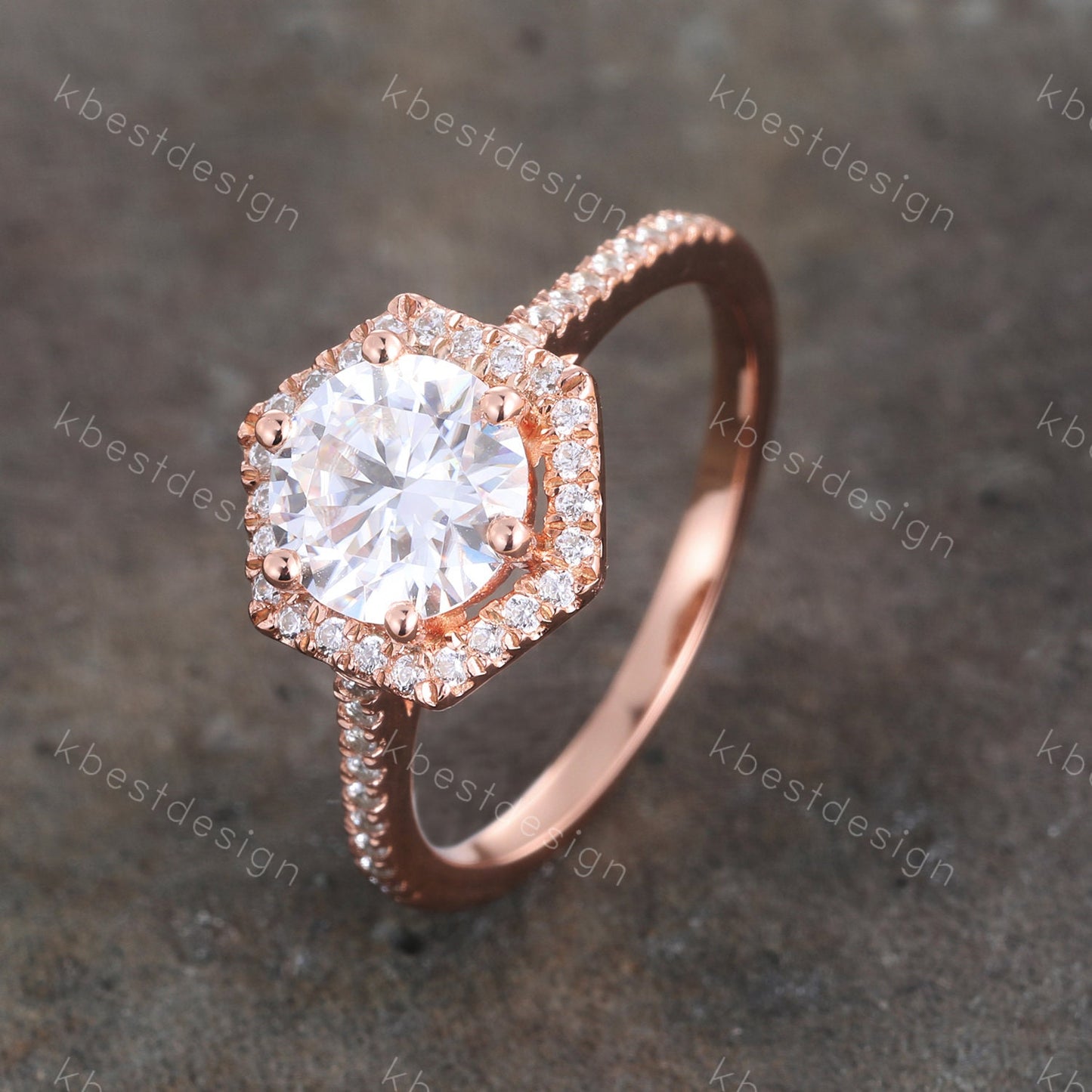 1.25 Carat Round Cut Simulated Diamond Engagement Ring Unique Hexagon Halo Wedding Ring CZ Engagement Ring Promise Ring Anniversary Ring