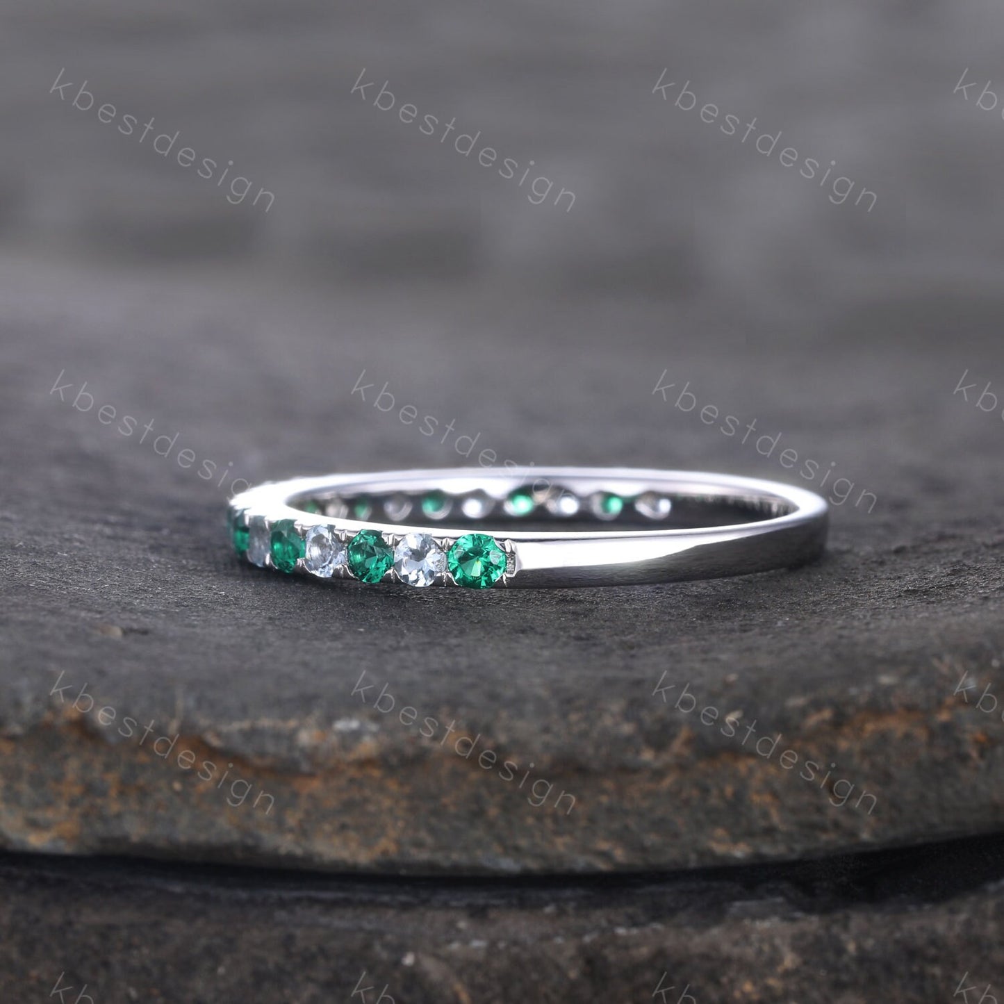 Emerald Aquamarine Wedding Ring Half Eternity Wedding Band May Birthstone Ring Aquamarine Ring Stacking Matching Band Anniversary Gift