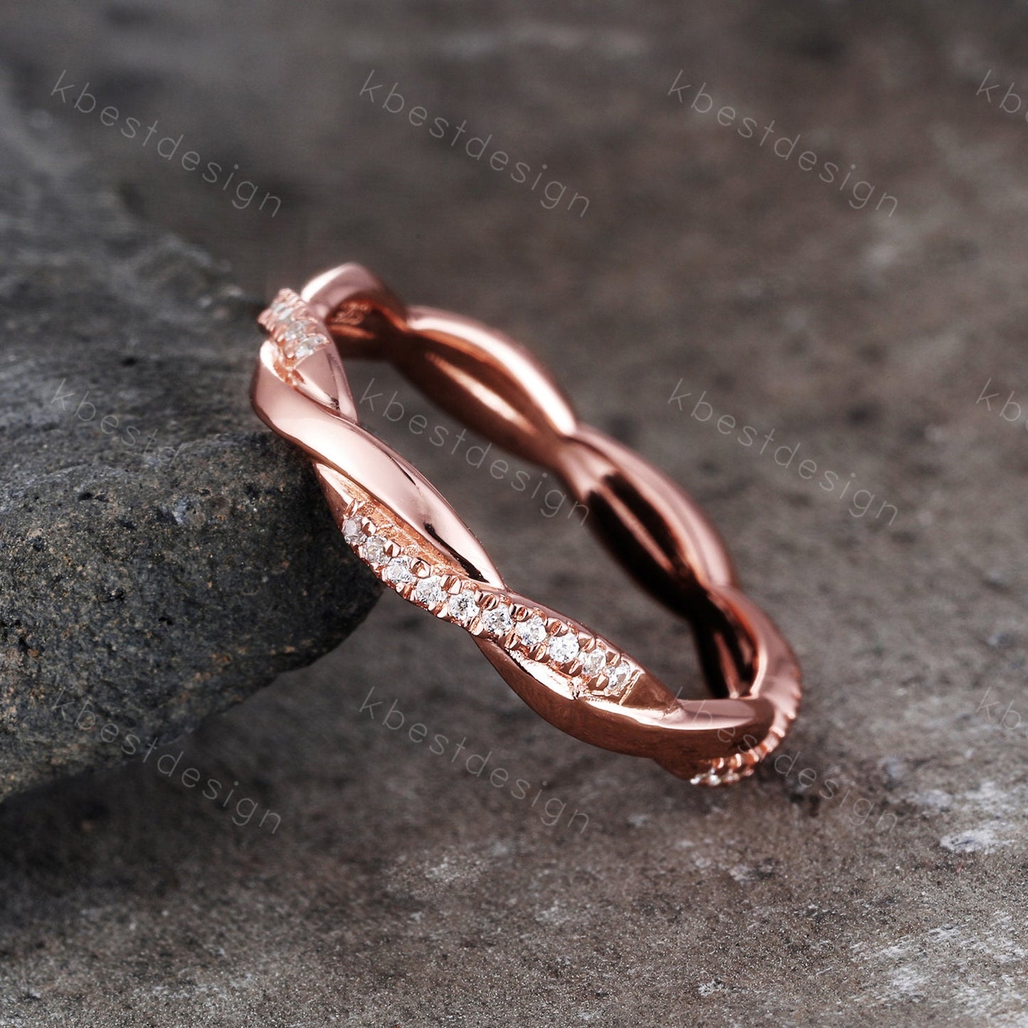 Rose Gold Twist Eternity Ring Infinity CZ Wedding Band Stacking Ring Twist Wedding Ring Minimalist Ring Bridal Handmade Ring Gift for her