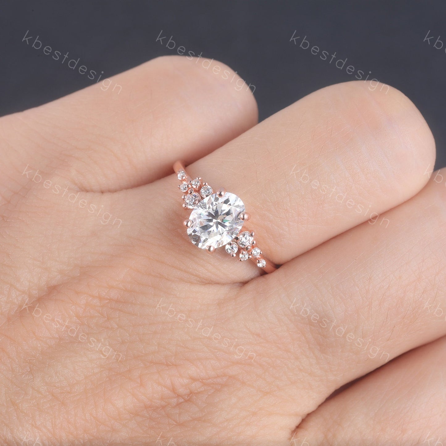 14K Solid Gold Ring/ 1.5CT Oval Simulated Diamond Wedding Ring/ Unique Cluster Rin/ Anniversary Ring/ Promise Ring/ Rose Gold
