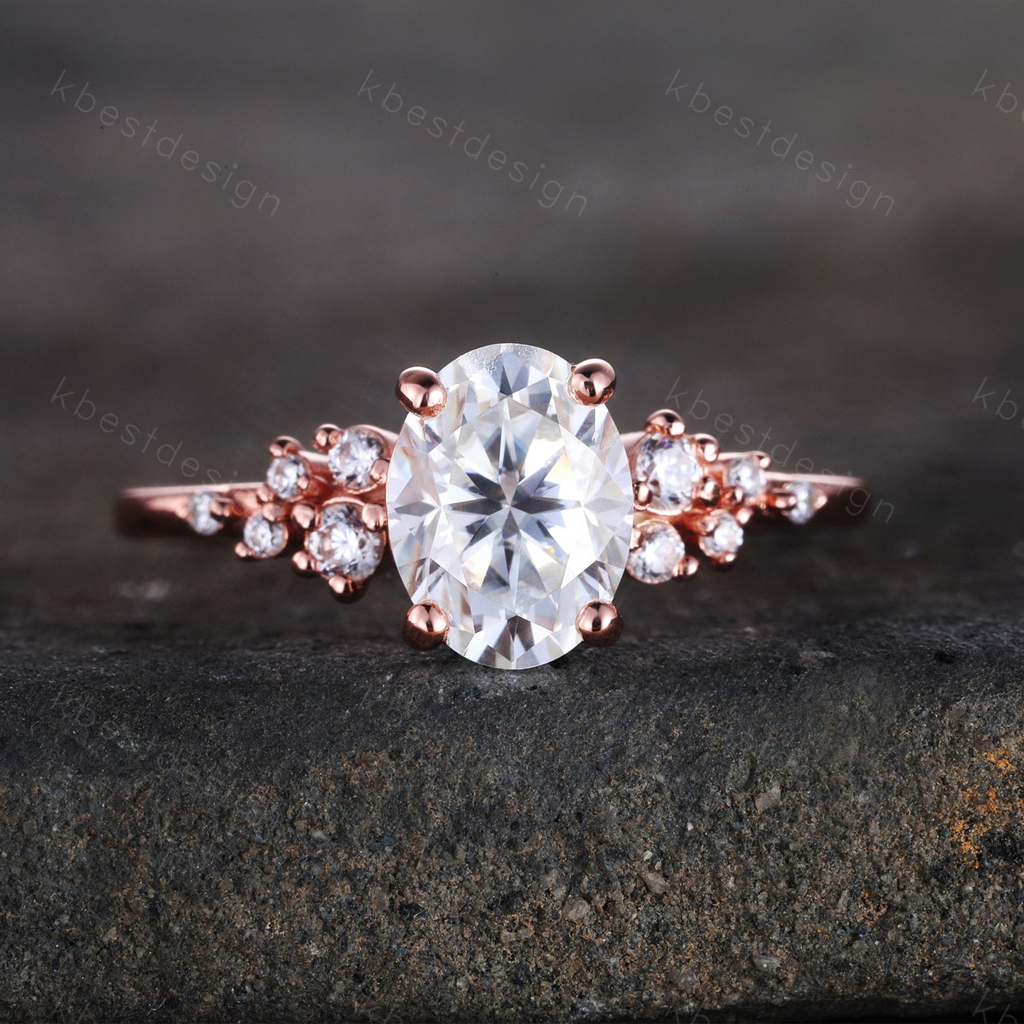 14K Rose Gold Rings/ 1.5CT Oval Simulated Diamond Wedding Ring/ Diamond Bridal Set Ring/ Anniversary Gift/ CZ Engagement Ring