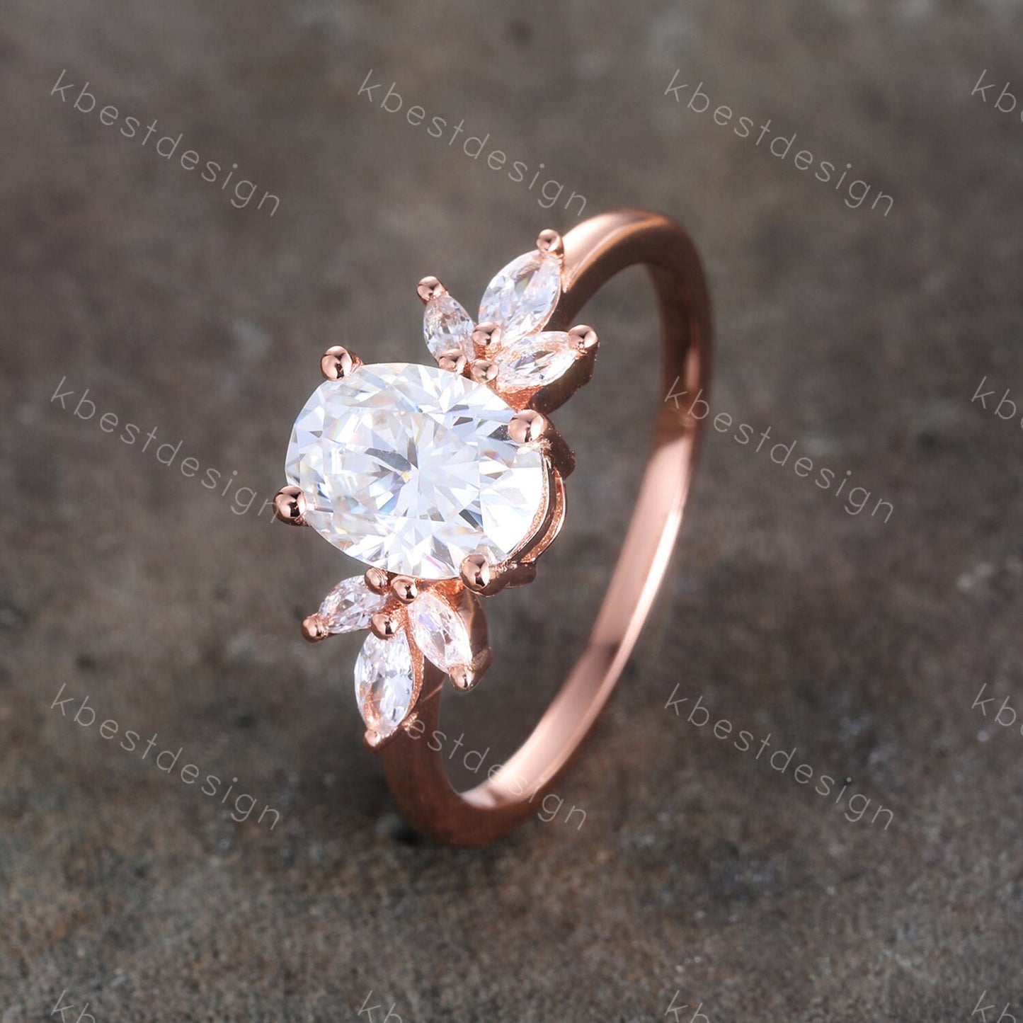 Oval Engagement Ring, Rose Gold Engagement Ring, Unique Marquise Cluster Ring, Oval Cut Ring, Promise ring, Rose Gold Wedding Ring
