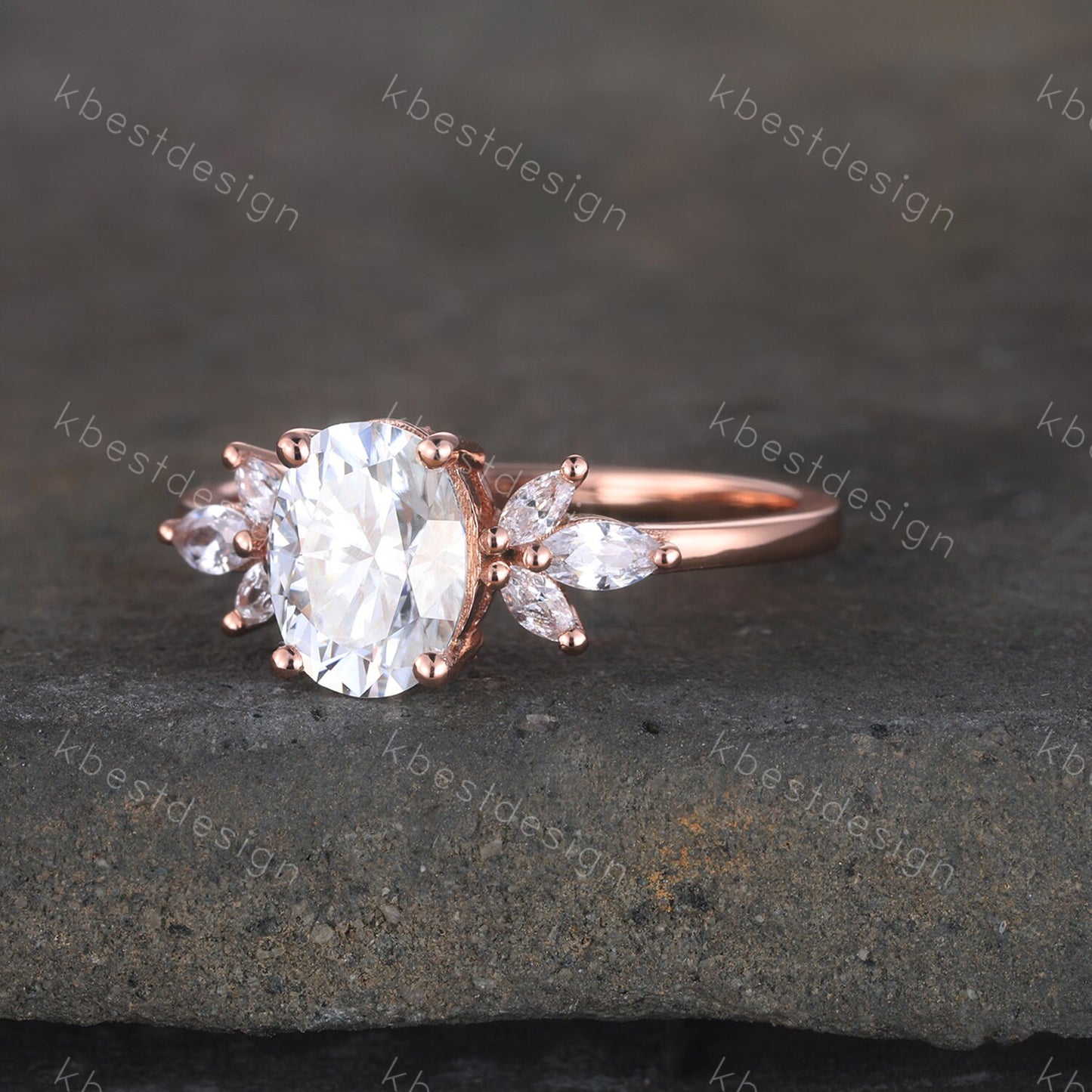 Oval Engagement Ring, Rose Gold Engagement Ring, Unique Marquise Cluster Ring, Oval Cut Ring, Promise ring, Rose Gold Wedding Ring
