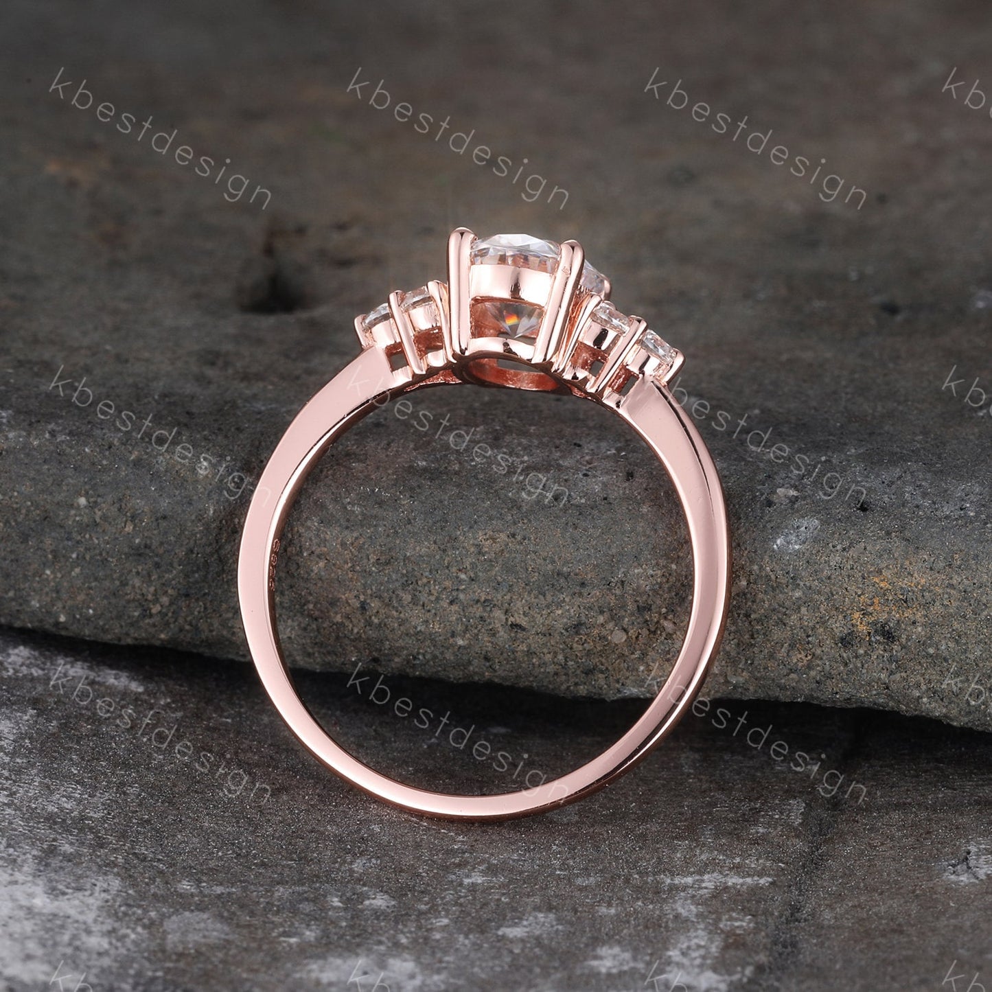1.5 CT Oval Engagement Ring, Vintage Unique Rose Gold Engagement Ring, Cluster Wedding Ring, Diamond Simulant, Promise Ring, Gift for her