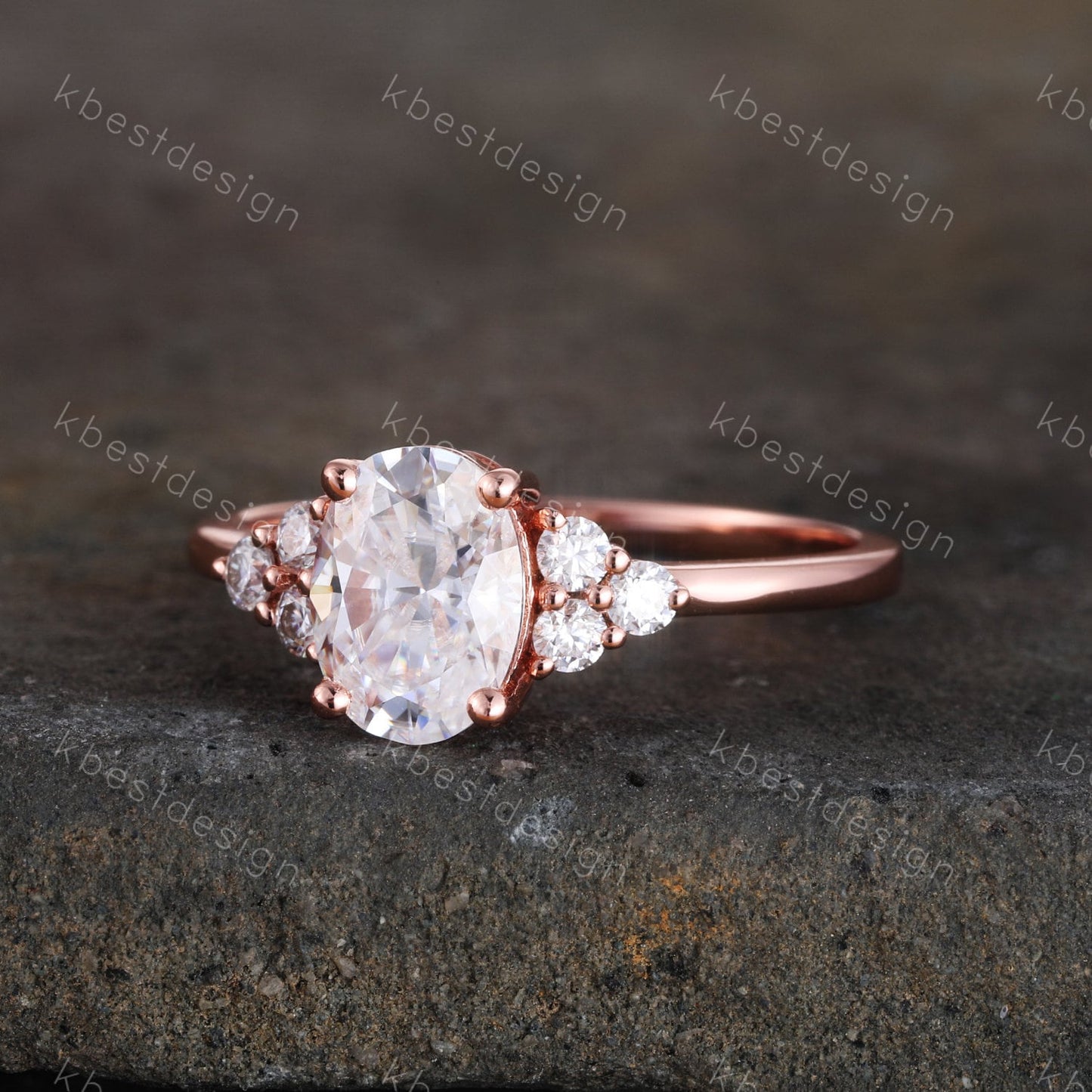 1.5 CT Oval Engagement Ring, Vintage Unique Rose Gold Engagement Ring, Cluster Wedding Ring, Diamond Simulant, Promise Ring, Gift for her