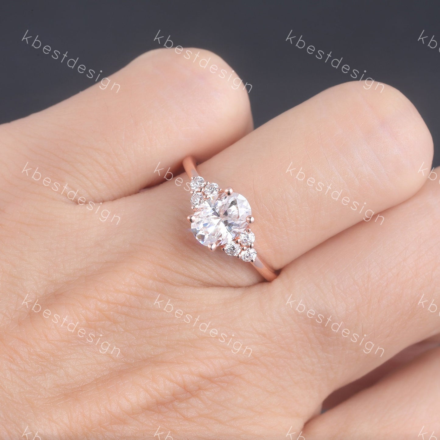 1.5 CT Oval Engagement Ring, Vintage Unique Rose Gold Engagement Ring, Cluster Wedding Ring, Diamond Simulant, Promise Ring, Gift for her