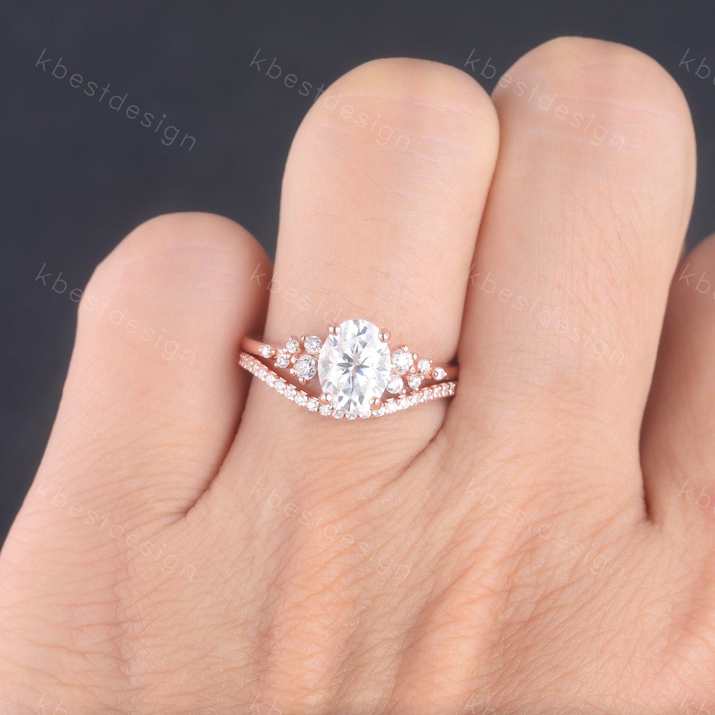 14K Rose Gold Rings/ 1.5CT Oval Simulated Diamond Wedding Ring/ Diamond Bridal Set Ring/ Anniversary Gift/ CZ Engagement Ring