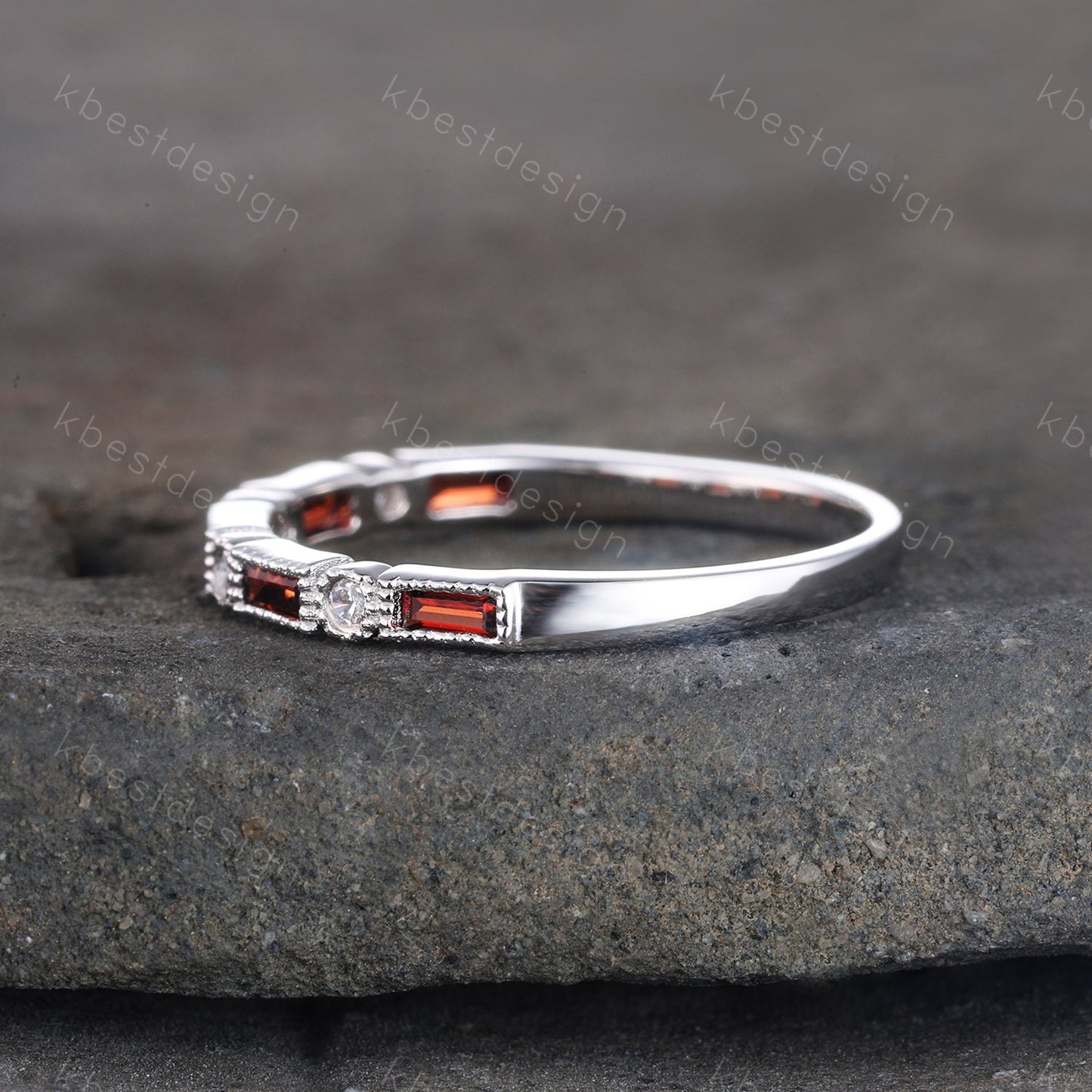 Garnet Ring, Baguette Garnet Wedding Band, Art Deco Half Eternity Band, January Birthstone Ring, Gemstone Band, Anniversary Gift, Sliver