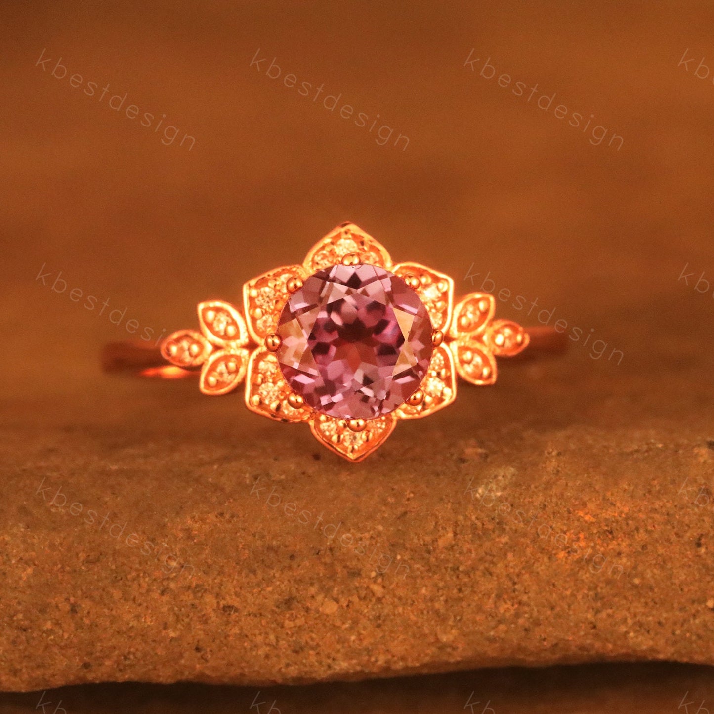 Vintage round Alexandrite engagement ring set antique moissanite halo ring rose gold twig wedding ring June Birthstone ring Promise ring set