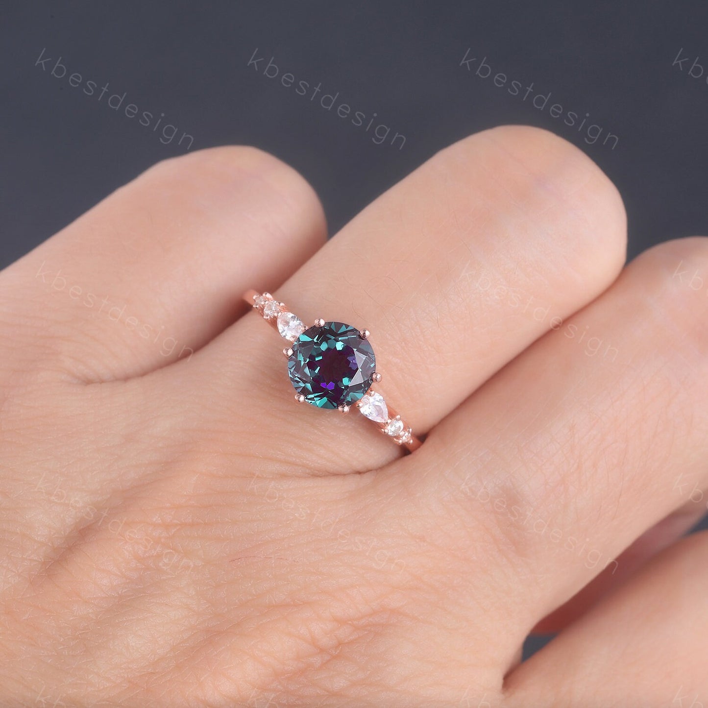 Alexandrite Ring, Round Engagement Ring, June Birthstone, Unique Wedding Bridal Ring, Rose Gold Alexandrite Ring, Promise Anniversary
