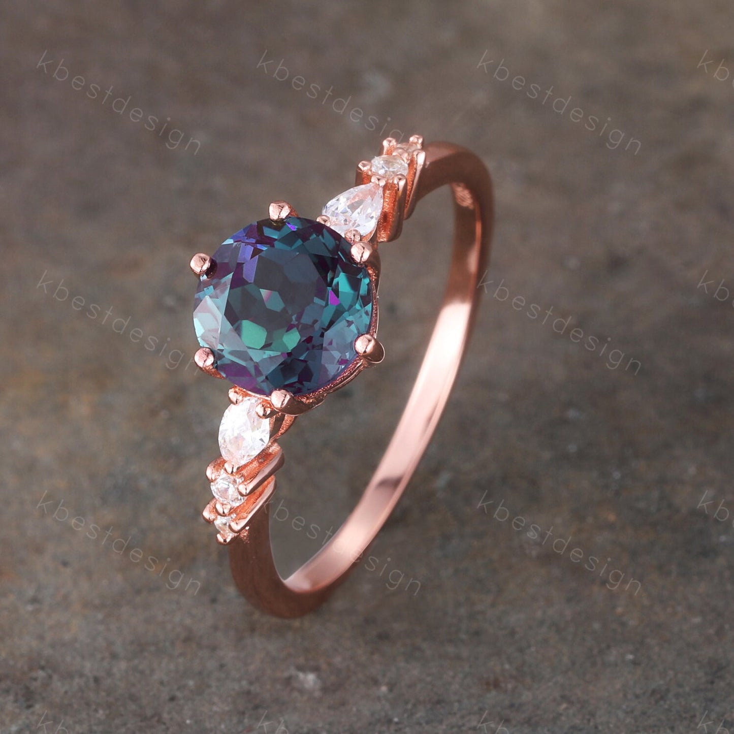 Alexandrite Ring, Round Engagement Ring, June Birthstone, Unique Wedding Bridal Ring, Rose Gold Alexandrite Ring, Promise Anniversary