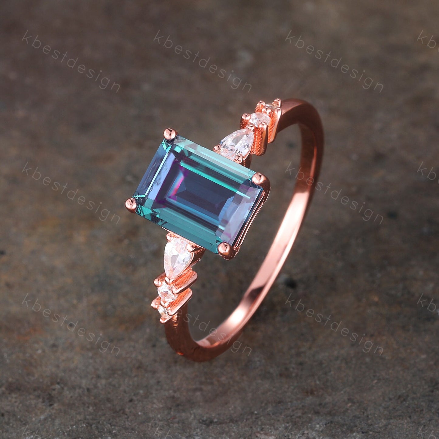 Custom order for Kaley Sauer, Redesign, emerald cut cz, side stone only pear cz, ring size #6, yellow gold plated on silver