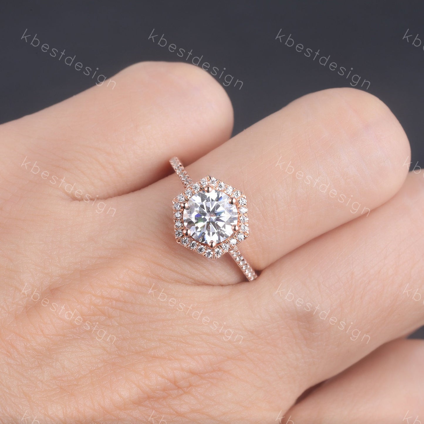 1.25 Carat Round Cut Simulated Diamond Engagement Ring Unique Hexagon Halo Wedding Ring CZ Engagement Ring Promise Ring Anniversary Ring