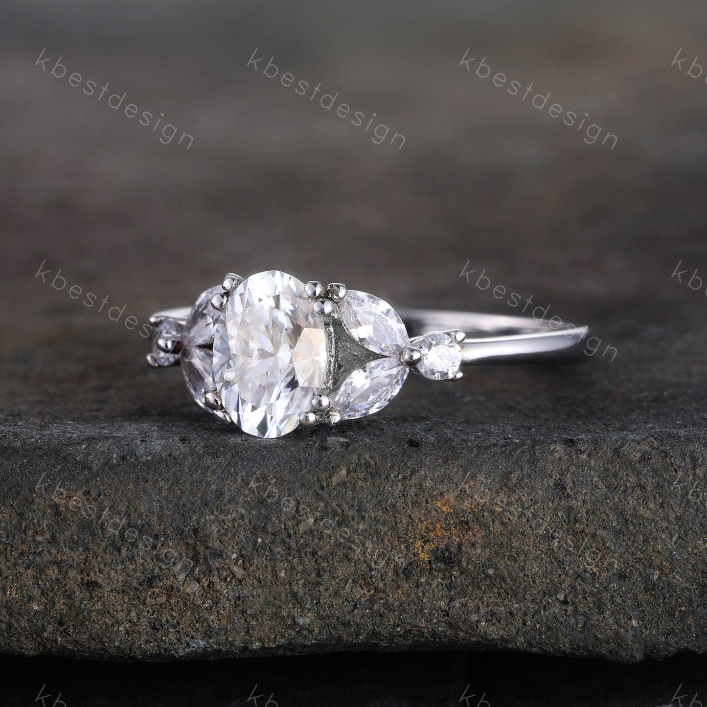 Oval cut Engagement Ring Sterling Silver Simulated Diamond Ring Unique Marquise cut Diamond cluster ring Bridal Promise Ring Gift for Women