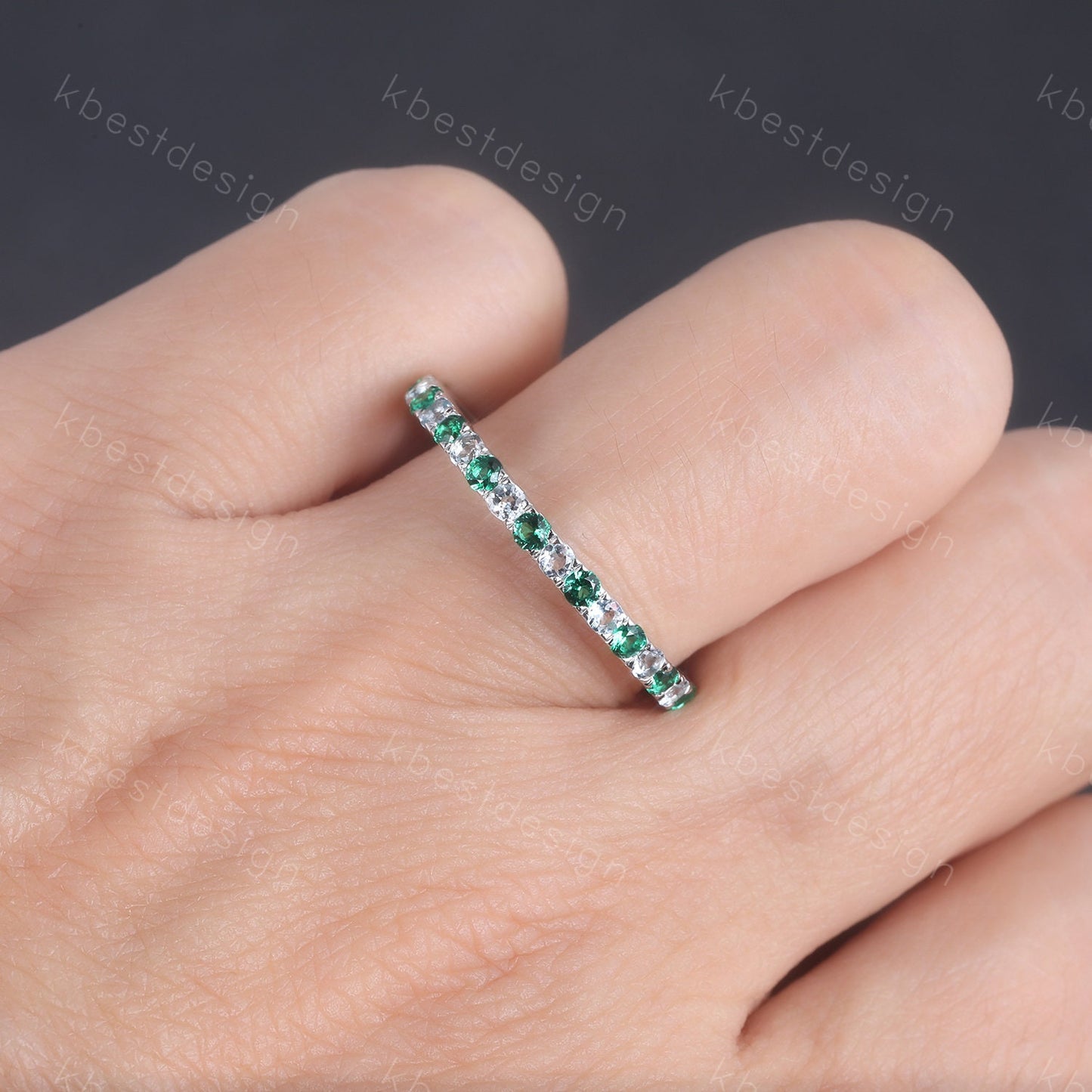 Emerald Aquamarine Wedding Ring Half Eternity Wedding Band May Birthstone Ring Aquamarine Ring Stacking Matching Band Anniversary Gift
