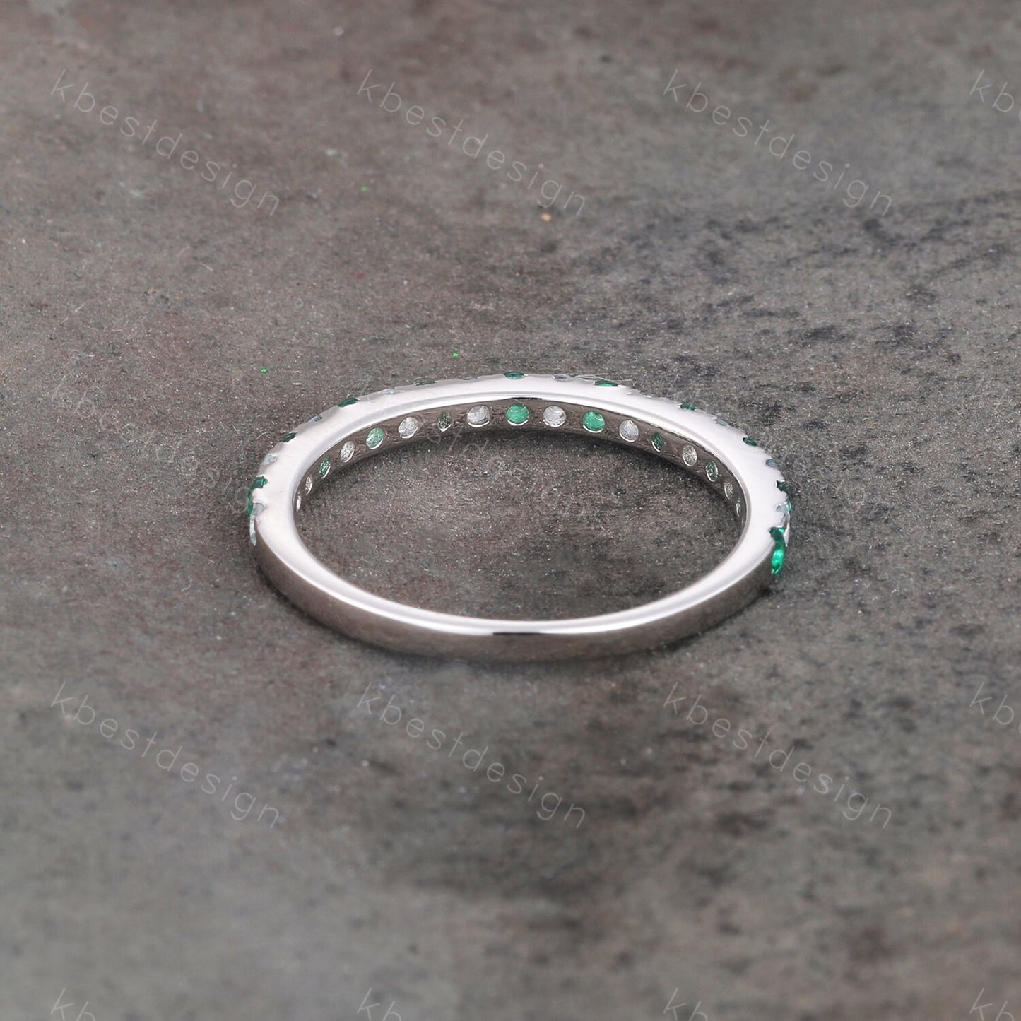 Emerald Aquamarine Wedding Ring Half Eternity Wedding Band May Birthstone Ring Aquamarine Ring Stacking Matching Band Anniversary Gift