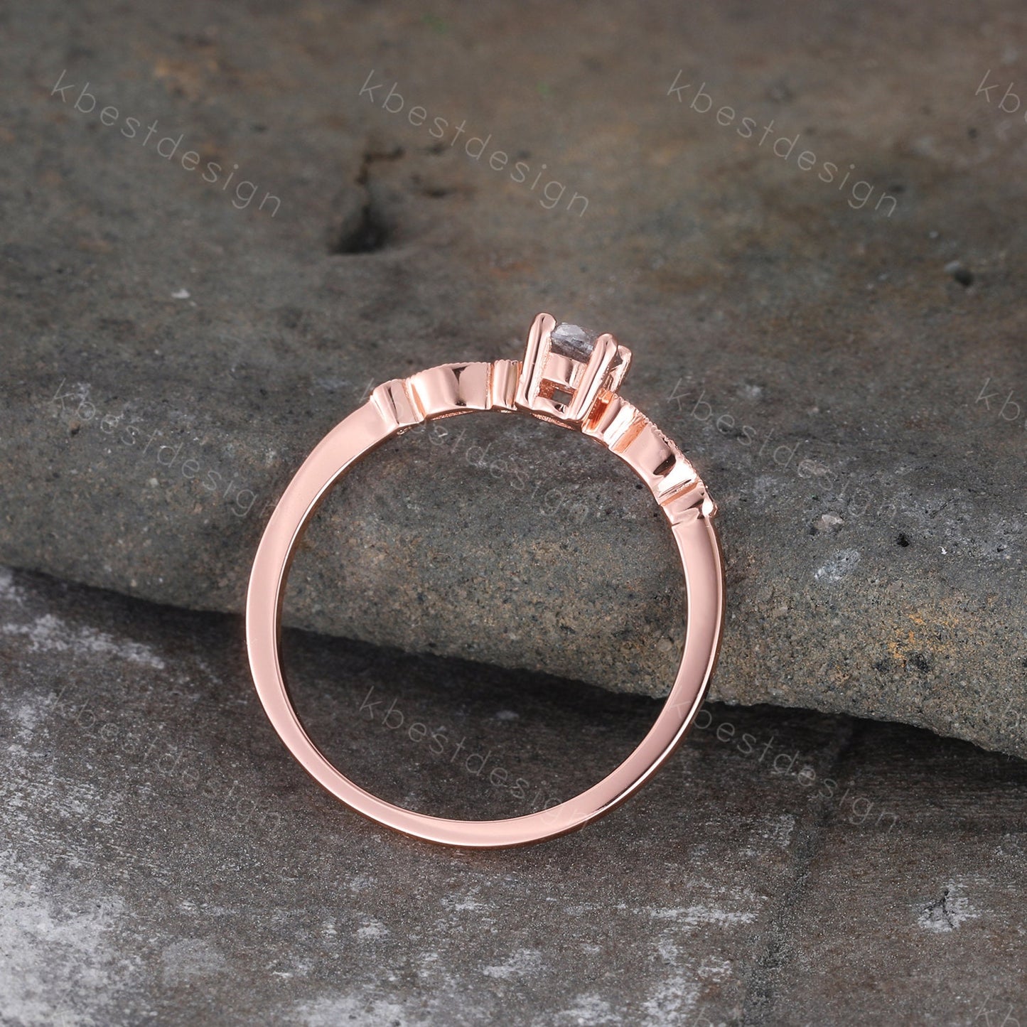 Dainty Salt and Pepper Diamond Engagement Ring Rose Gold Wedding Ring Delicate Engagement Ring Art Deco Wedding Ring Anniversary Ring