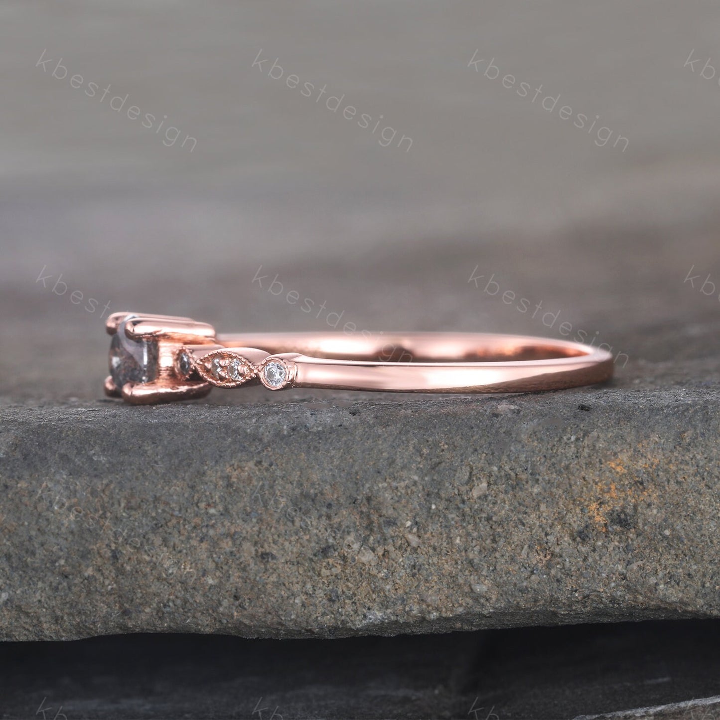 Dainty Salt and Pepper Diamond Engagement Ring Rose Gold Wedding Ring Delicate Engagement Ring Art Deco Wedding Ring Anniversary Ring