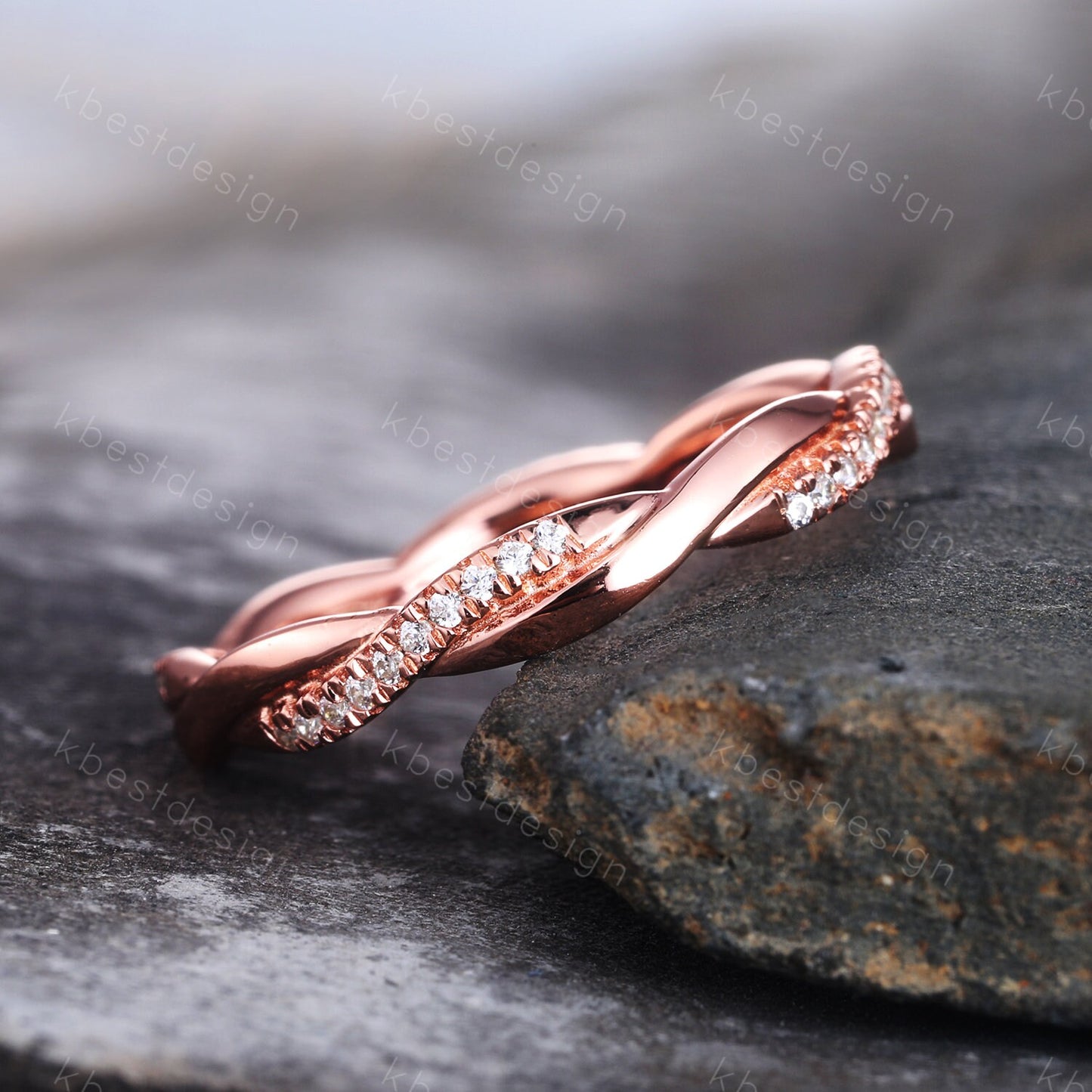 Rose Gold Twist Eternity Ring Infinity CZ Wedding Band Stacking Ring Twist Wedding Ring Minimalist Ring Bridal Handmade Ring Gift for her