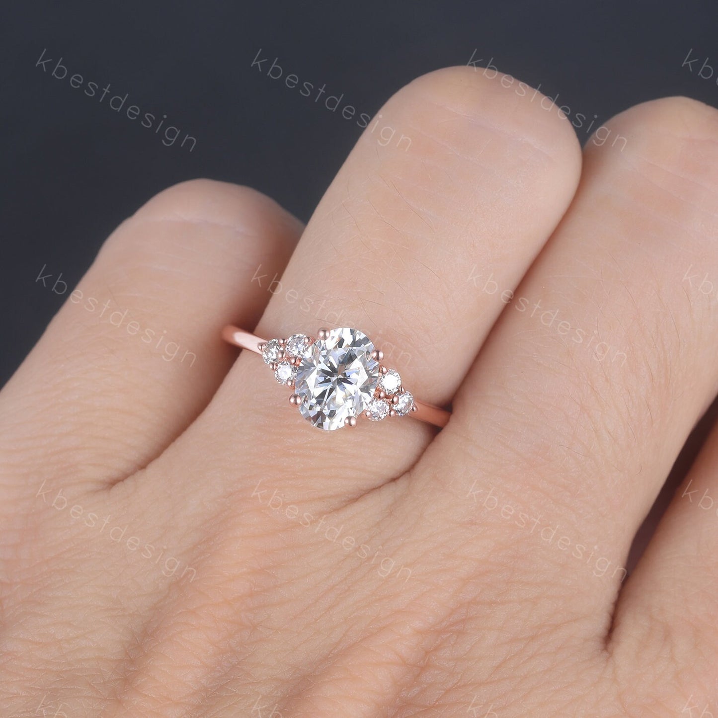 1.5 CT Oval Engagement Ring, Vintage Unique Rose Gold Engagement Ring, Cluster Wedding Ring, Diamond Simulant, Promise Ring, Gift for her