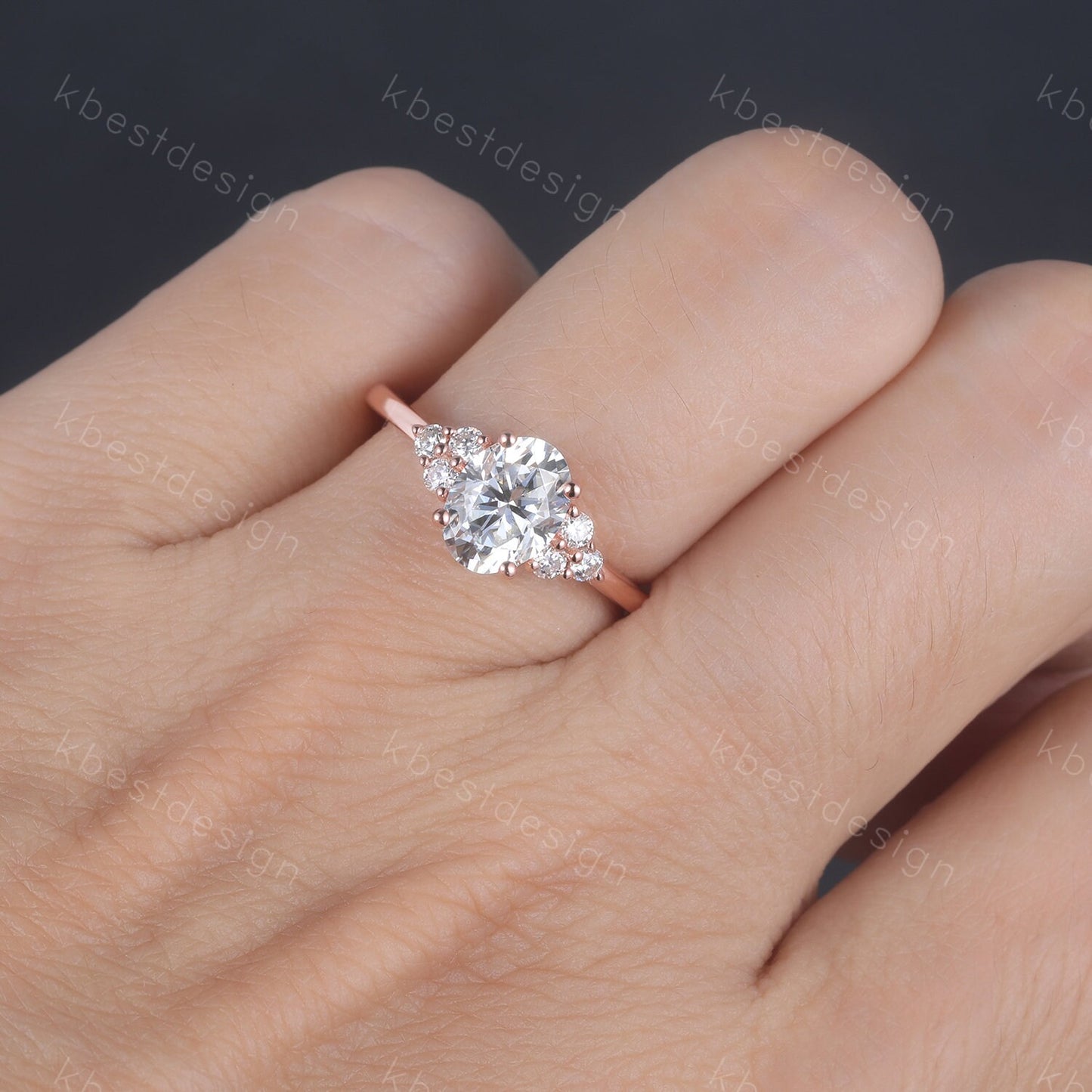 1.5 CT Oval Engagement Ring, Vintage Unique Rose Gold Engagement Ring, Cluster Wedding Ring, Diamond Simulant, Promise Ring, Gift for her