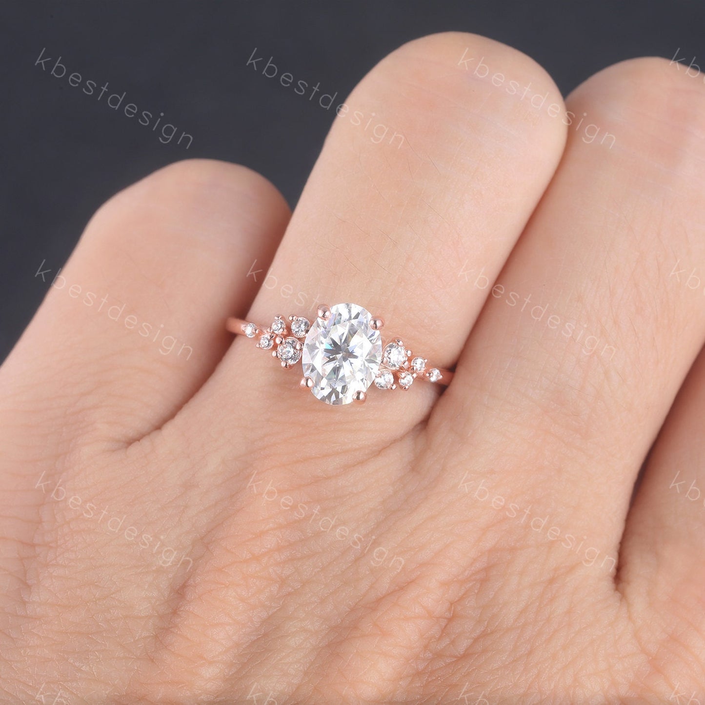 14K Solid Gold Ring/ 1.5CT Oval Simulated Diamond Wedding Ring/ Unique Cluster Rin/ Anniversary Ring/ Promise Ring/ Rose Gold