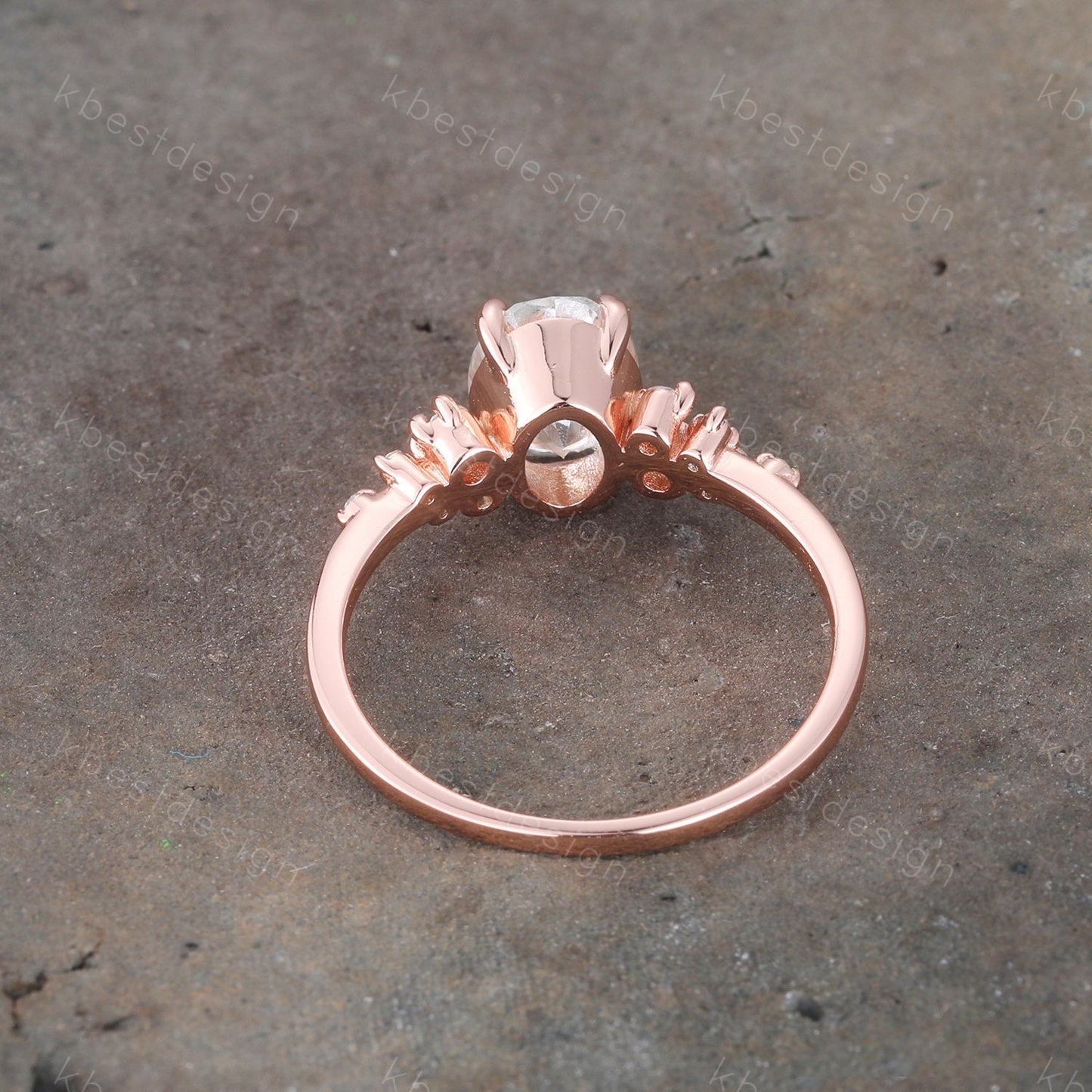 14K Solid Gold Ring/ 1.5CT Oval Simulated Diamond Wedding Ring/ Unique Cluster Rin/ Anniversary Ring/ Promise Ring/ Rose Gold