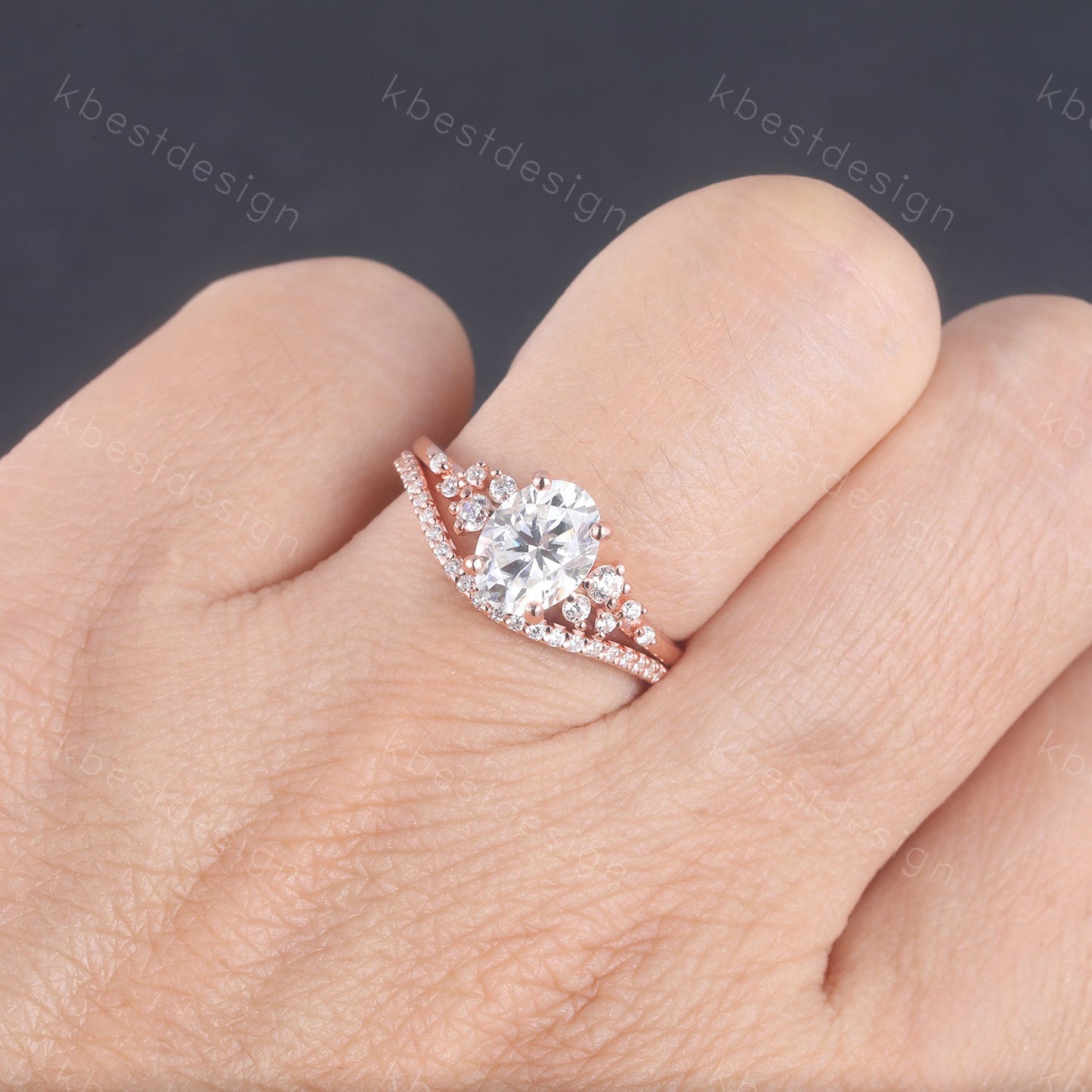 14K Rose Gold Rings/ 1.5CT Oval Simulated Diamond Wedding Ring/ Diamond Bridal Set Ring/ Anniversary Gift/ CZ Engagement Ring