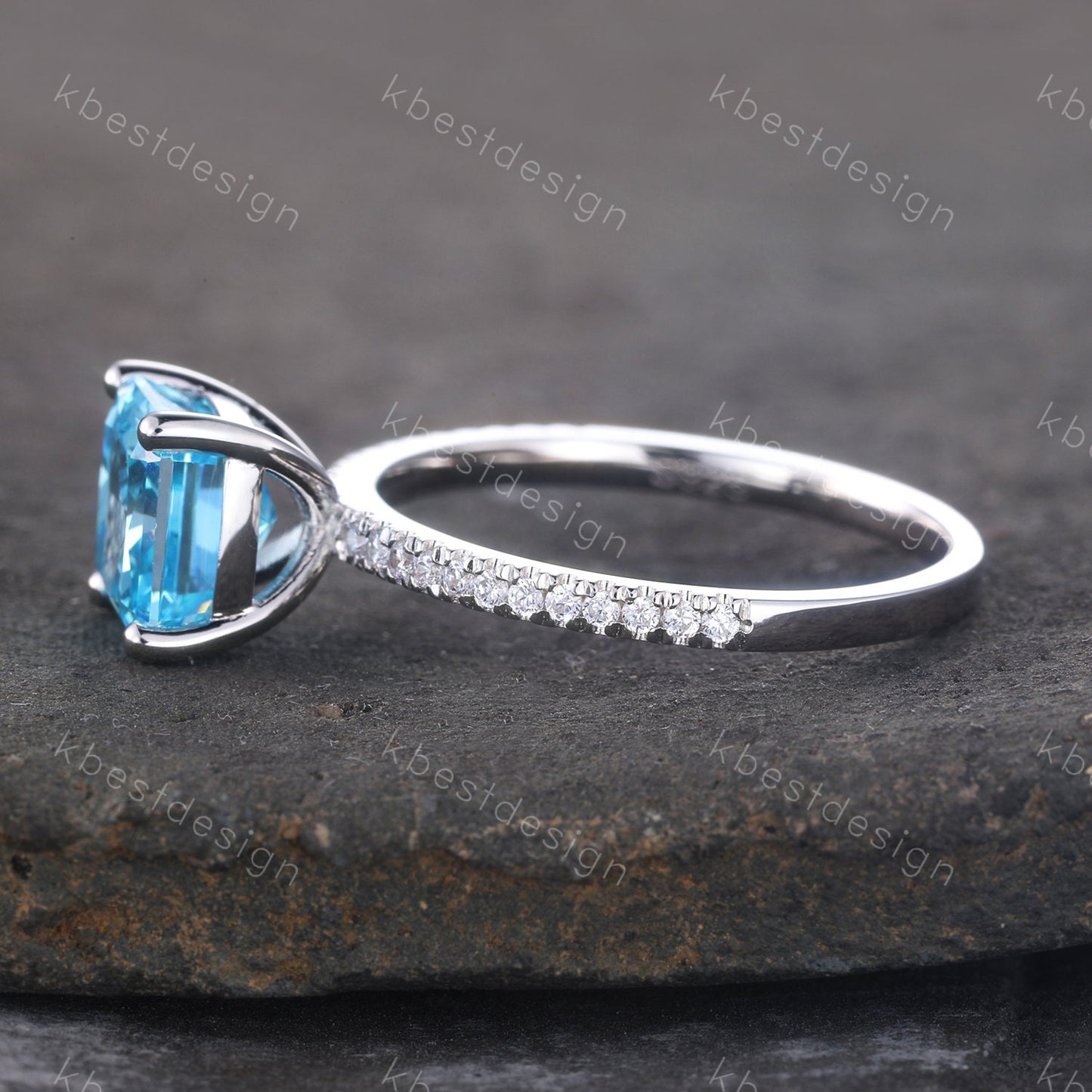 1.8ct Emerald Cut Engagement Ring, Sterling Silver Ring, Square Cut Ring, Blue CZ Diamond Ring, Emerald Cut Promise Ring, Blue Gemstone Ring
