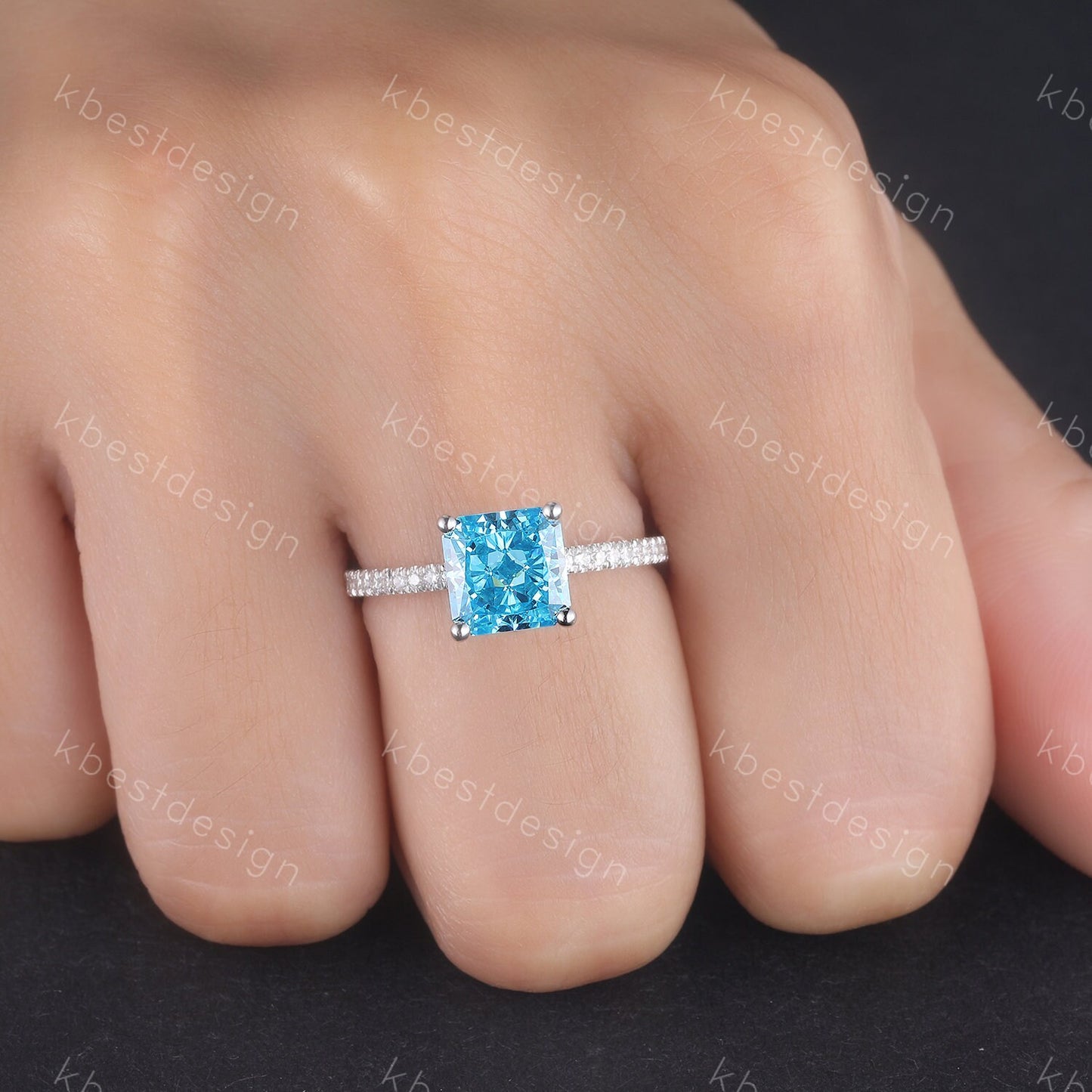 1.8ct Emerald Cut Engagement Ring, Sterling Silver Ring, Square Cut Ring, Blue CZ Diamond Ring, Emerald Cut Promise Ring, Blue Gemstone Ring