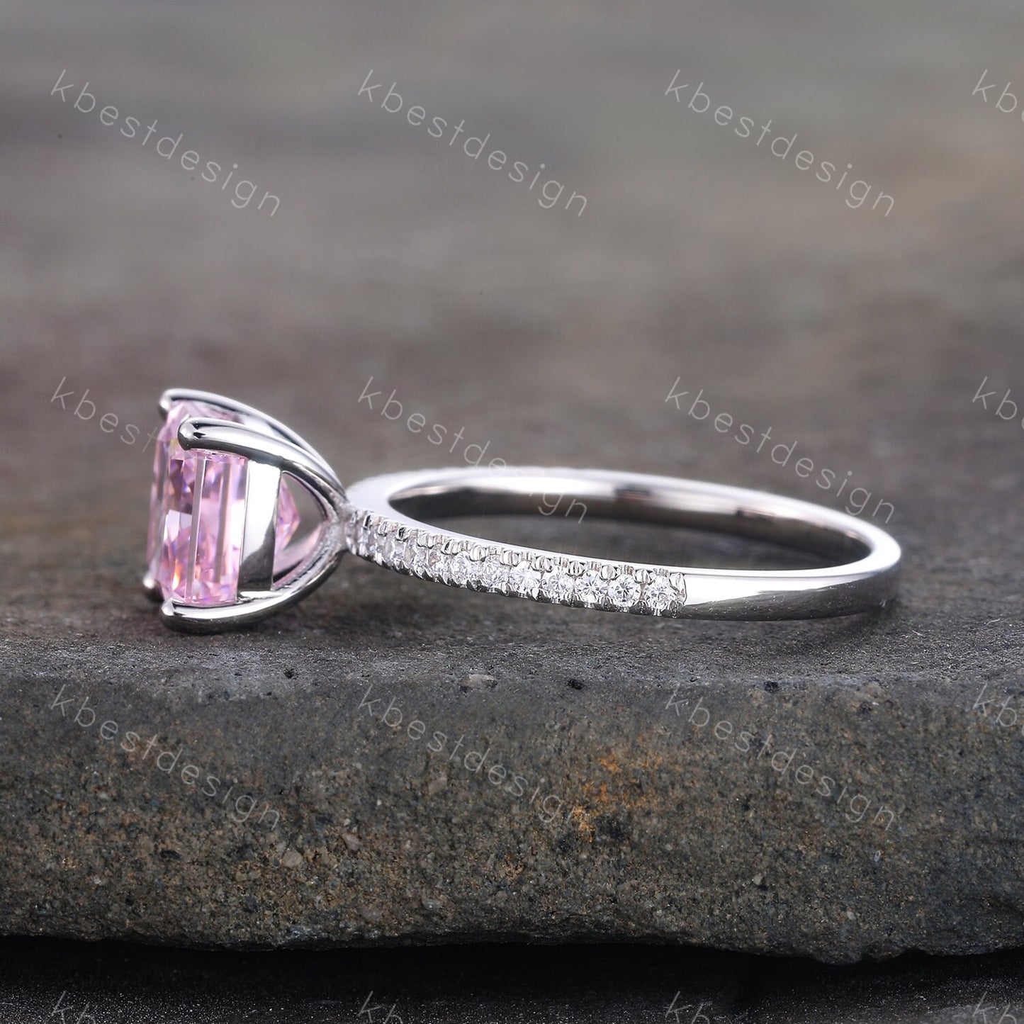 Simulated Pink Diamond Ring, Sterling Silver Ring, Engagement Ring, Square Cut Ring, Pink CZ Wedding Ring, Promise Ring, Anniversary Gift