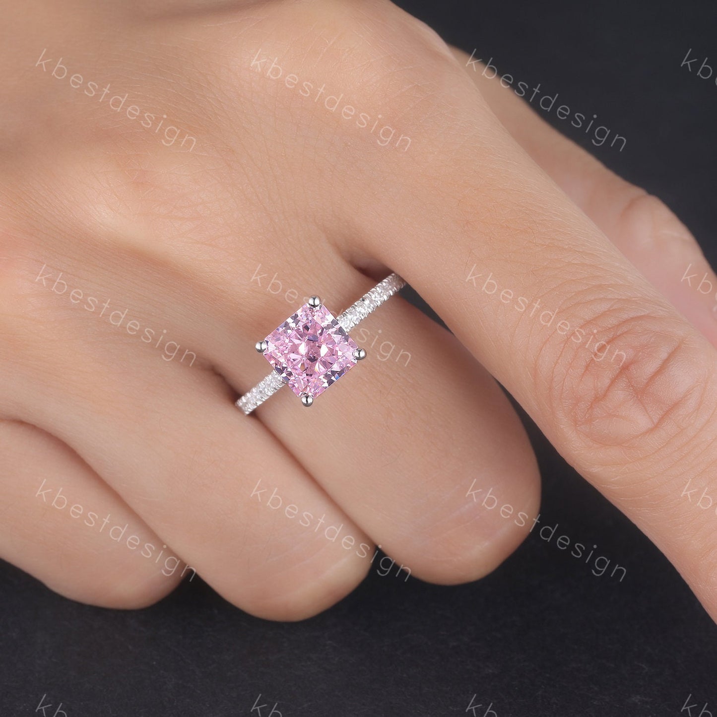Simulated Pink Diamond Ring, Sterling Silver Ring, Engagement Ring, Square Cut Ring, Pink CZ Wedding Ring, Promise Ring, Anniversary Gift
