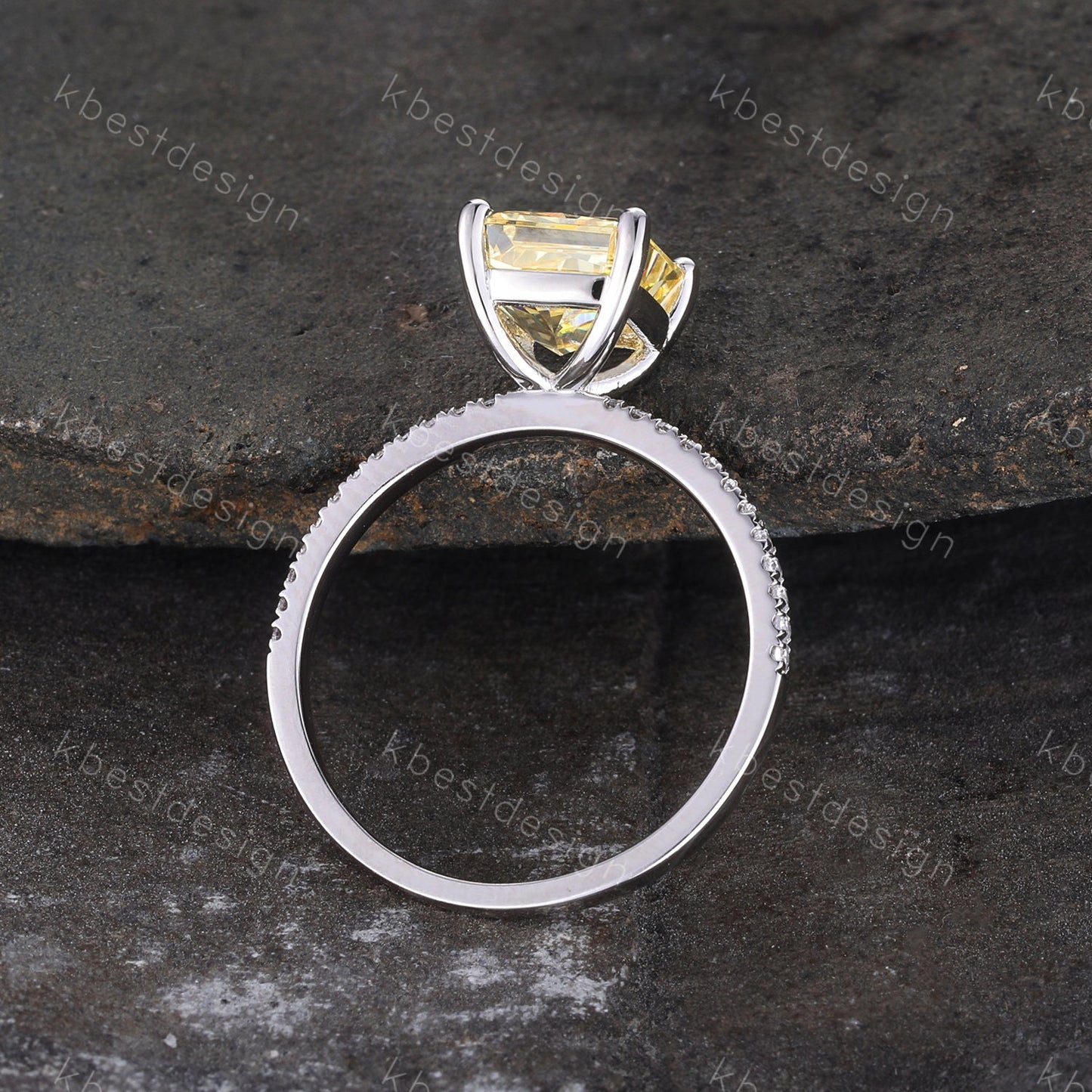 Canary Diamond Ring, Yellow Diamond Engagement Ring, Emerald Cut Engagement Ring, Yellow CZ Ring, Promise Ring, Sterling Silver, Square Ring